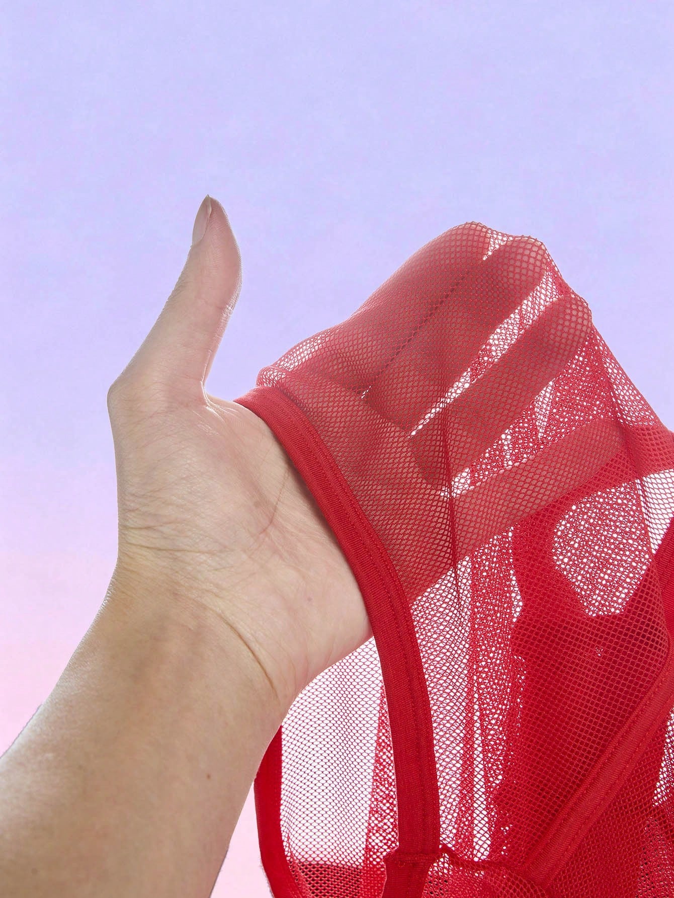 FeverCity men's red mesh sheer briefs with colorblock styling, contrast mesh details, contrast binding, and a mid-rise fit.