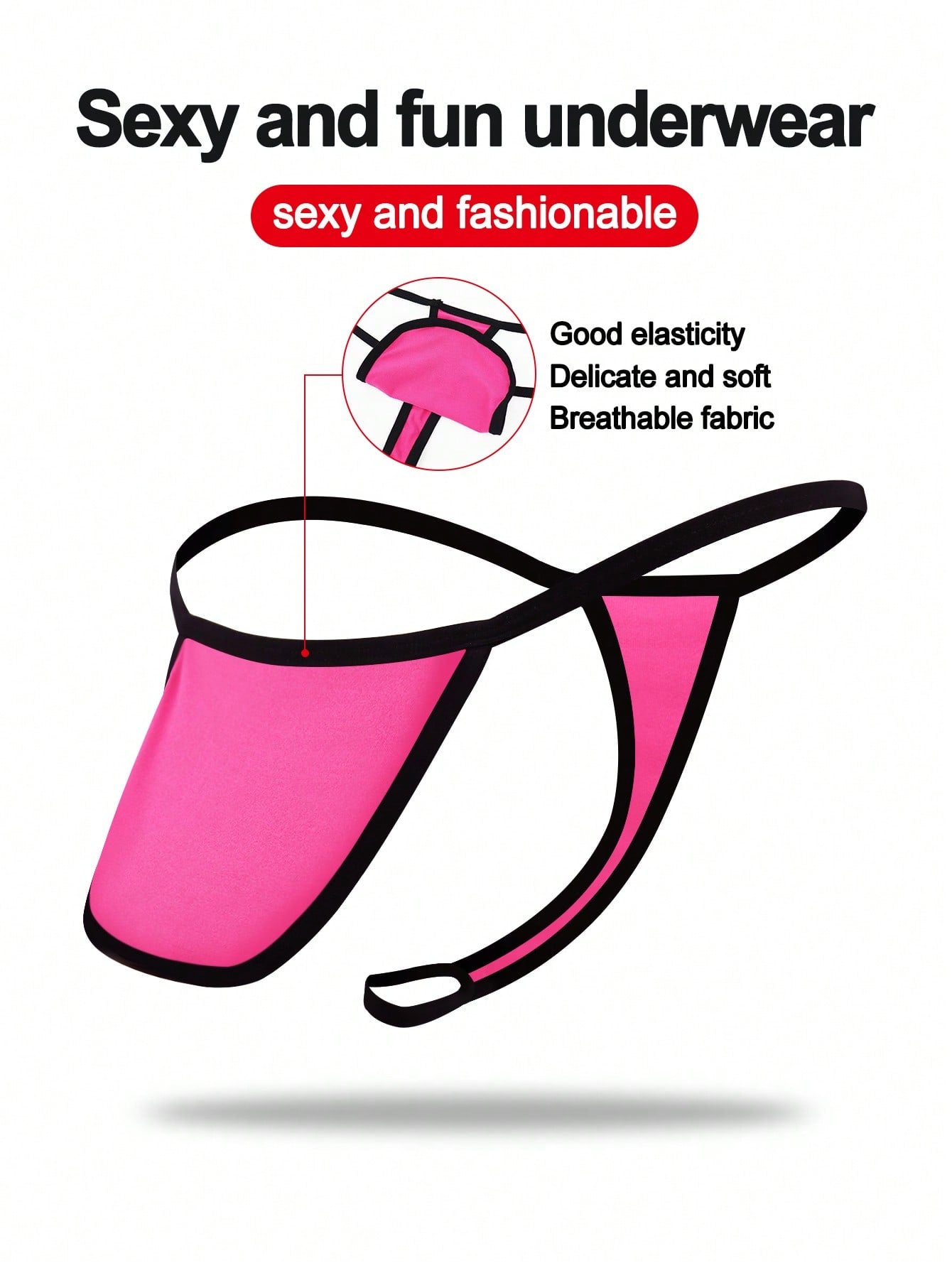 Men's hot pink colorblock thong underwear with contrast binding and mid-rise slip-on design