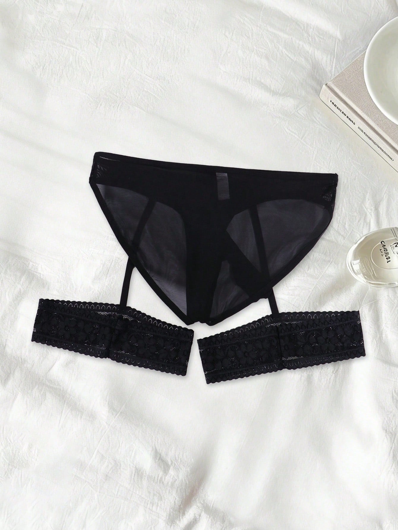 Men's Sexy Mesh See-Through Pouch Briefs With Lace Leg Garter
