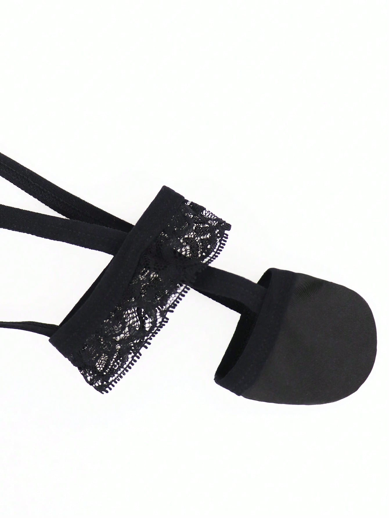 Black slim fit men's thong with lace waist detail and colorblock design