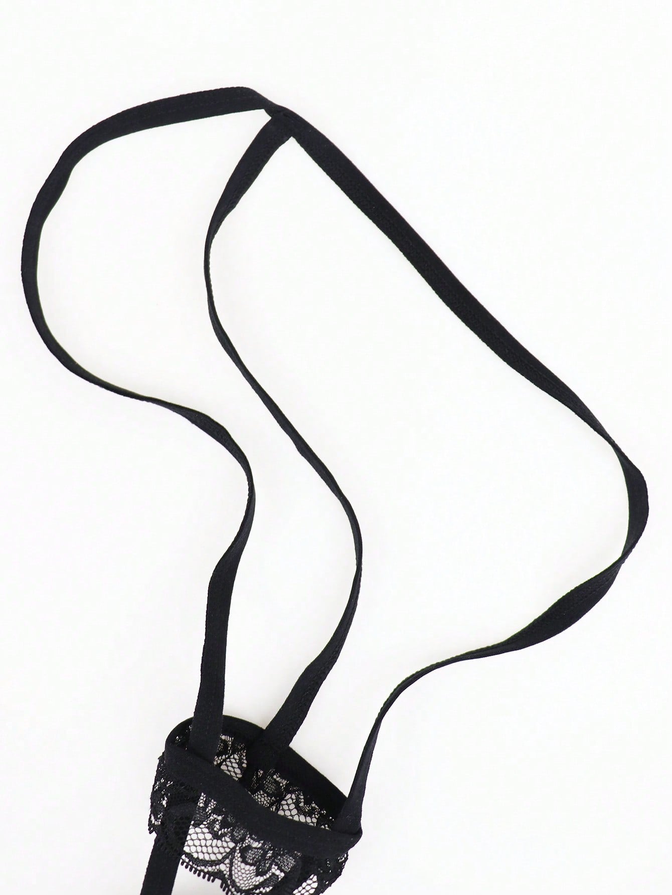 Black slim fit men's thong with lace waist detail and colorblock design