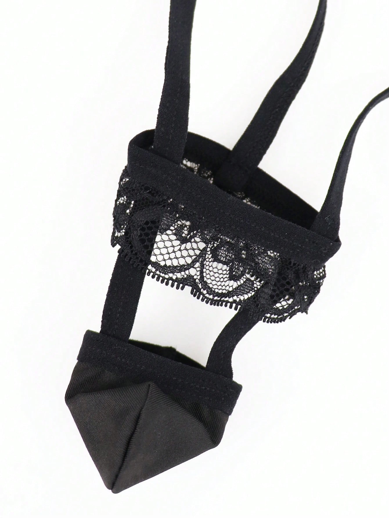 Black slim fit men's thong with lace waist detail and colorblock design
