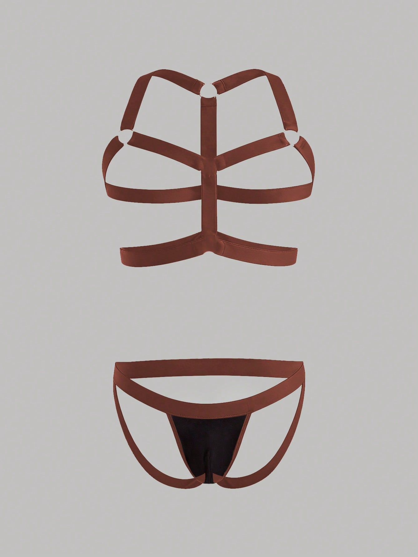 Men's leopard print mesh lingerie set with short vest, leopard tape details, knot accent, and low-rise thong.