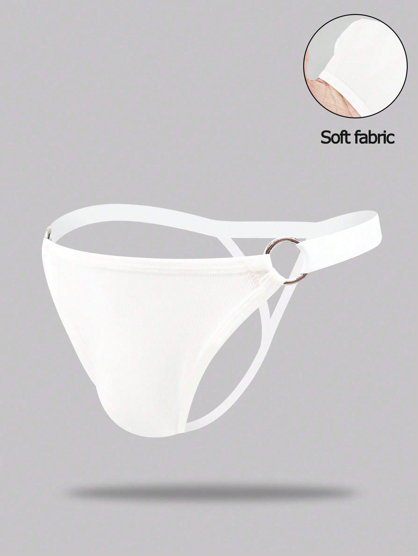 Men's low-rise thong underwear with plain cut-out design in medium-stretch knitted fabric.