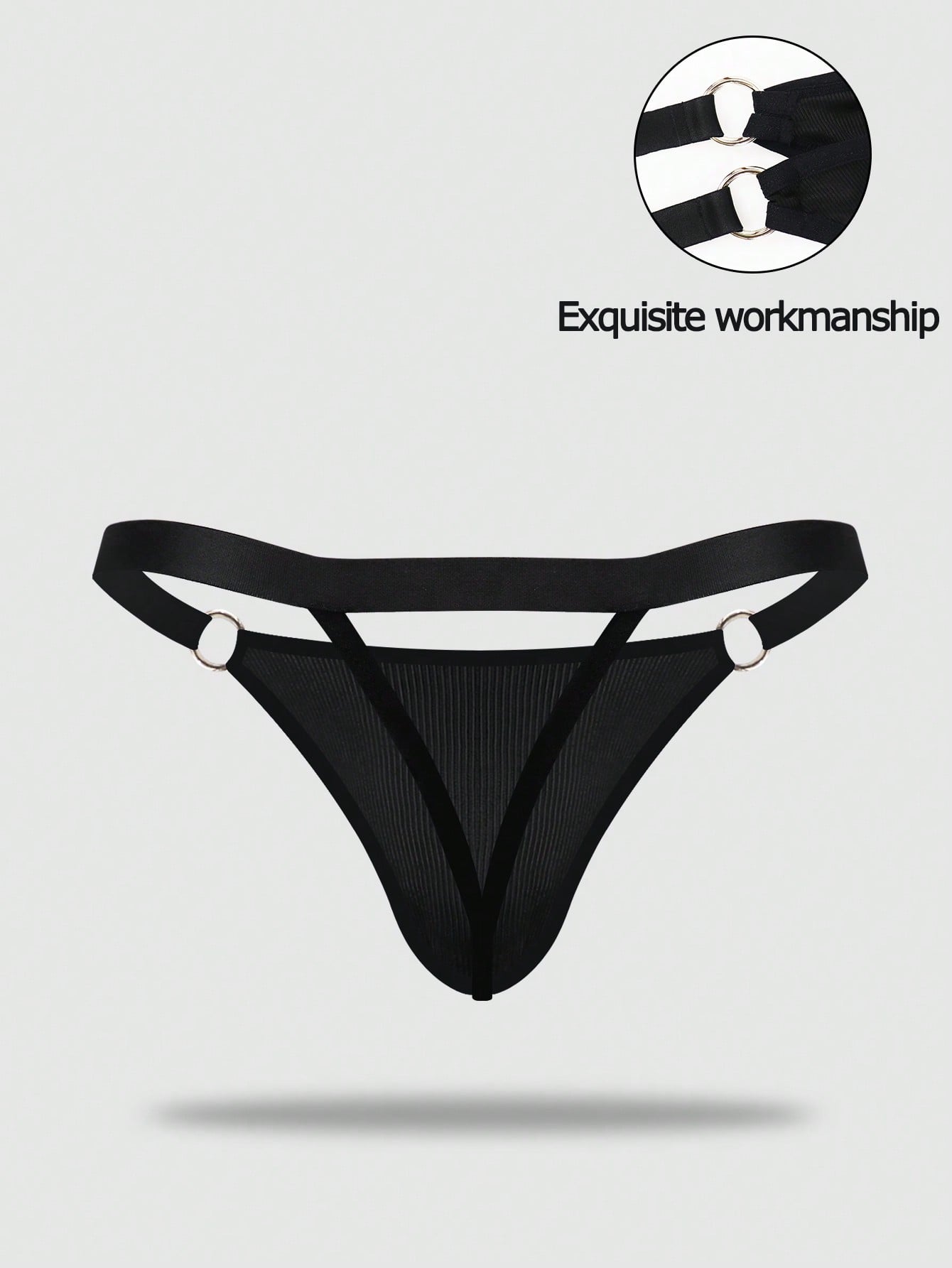 Men's low-rise thong underwear with plain cut-out design in medium-stretch knitted fabric.