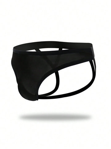 Men's solid color hollow breathable jockstrap underwear with a low-rise brief-style front and minimalist design