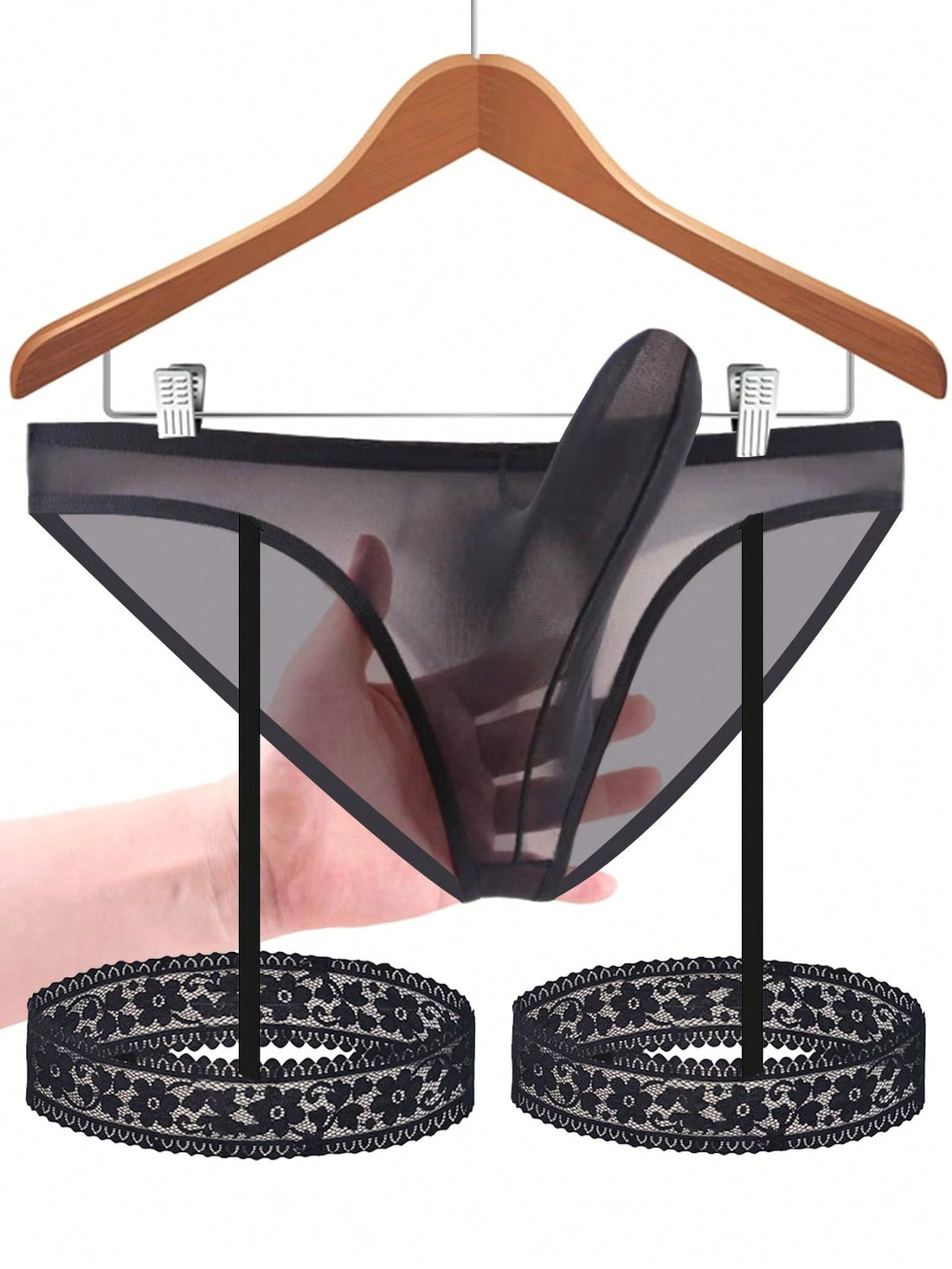 Men's Sexy Mesh See-Through Pouch Briefs With Lace Leg Garter