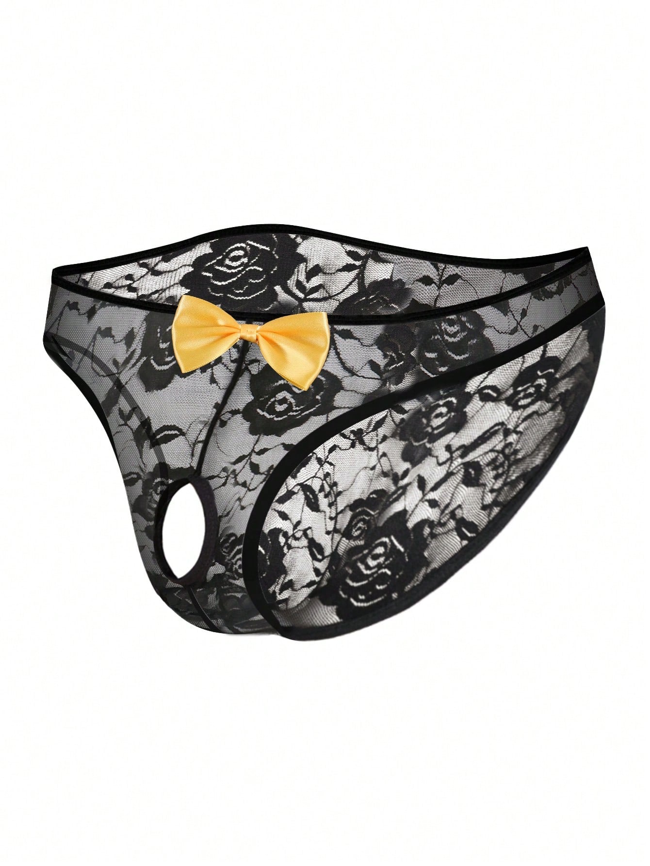 Men's Sexy Lace Floral Thong Underwear With Front Cutout, Hollow, Breathable And Comfortable, Decorated With Bow