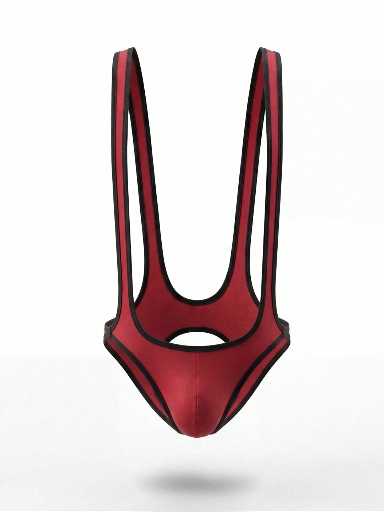 Men's red colorblock cut-out underwear vest with contrast binding, backless detail, and low-rise fit