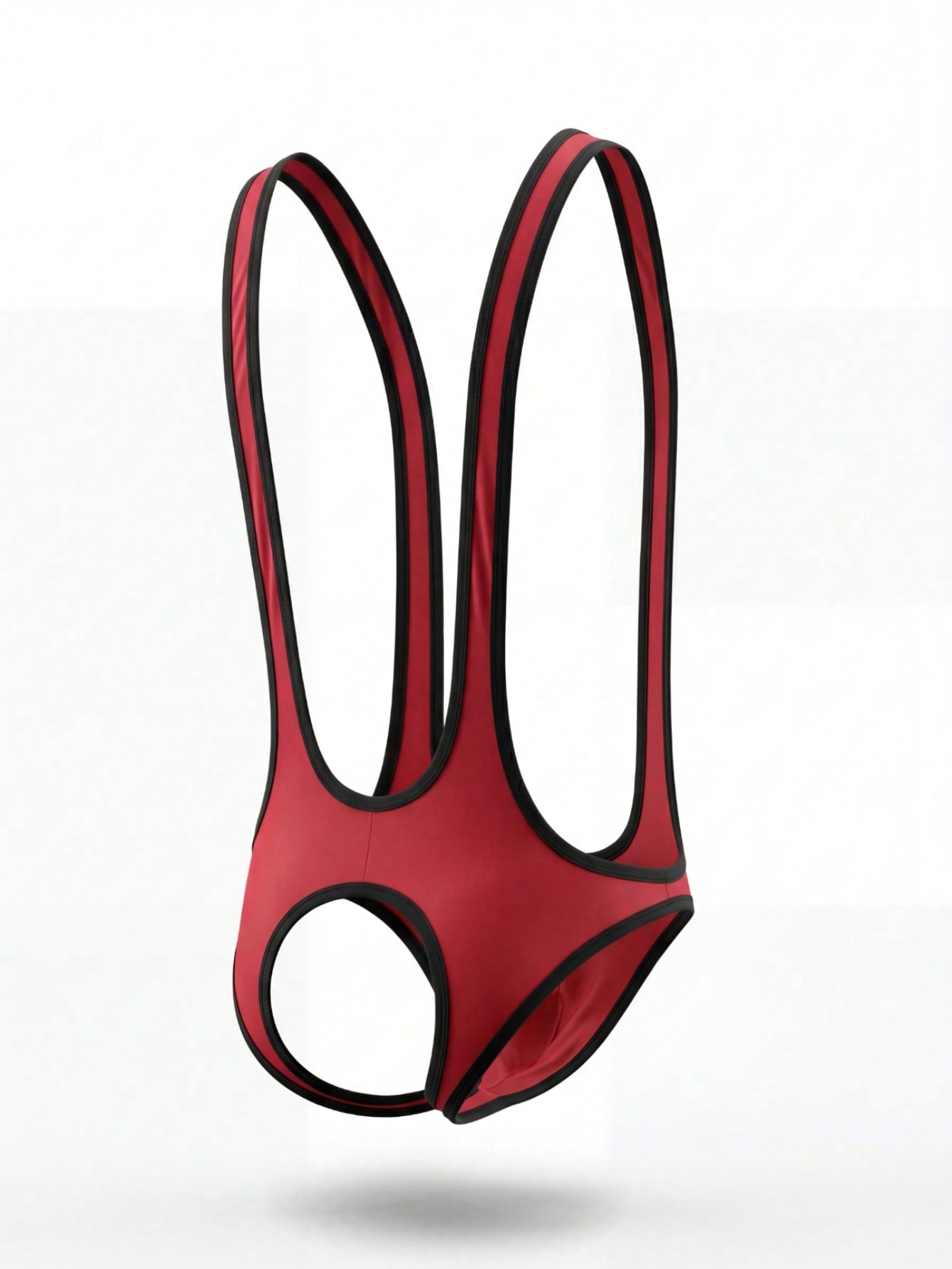 Men's red colorblock cut-out underwear vest with contrast binding, backless detail, and low-rise fit