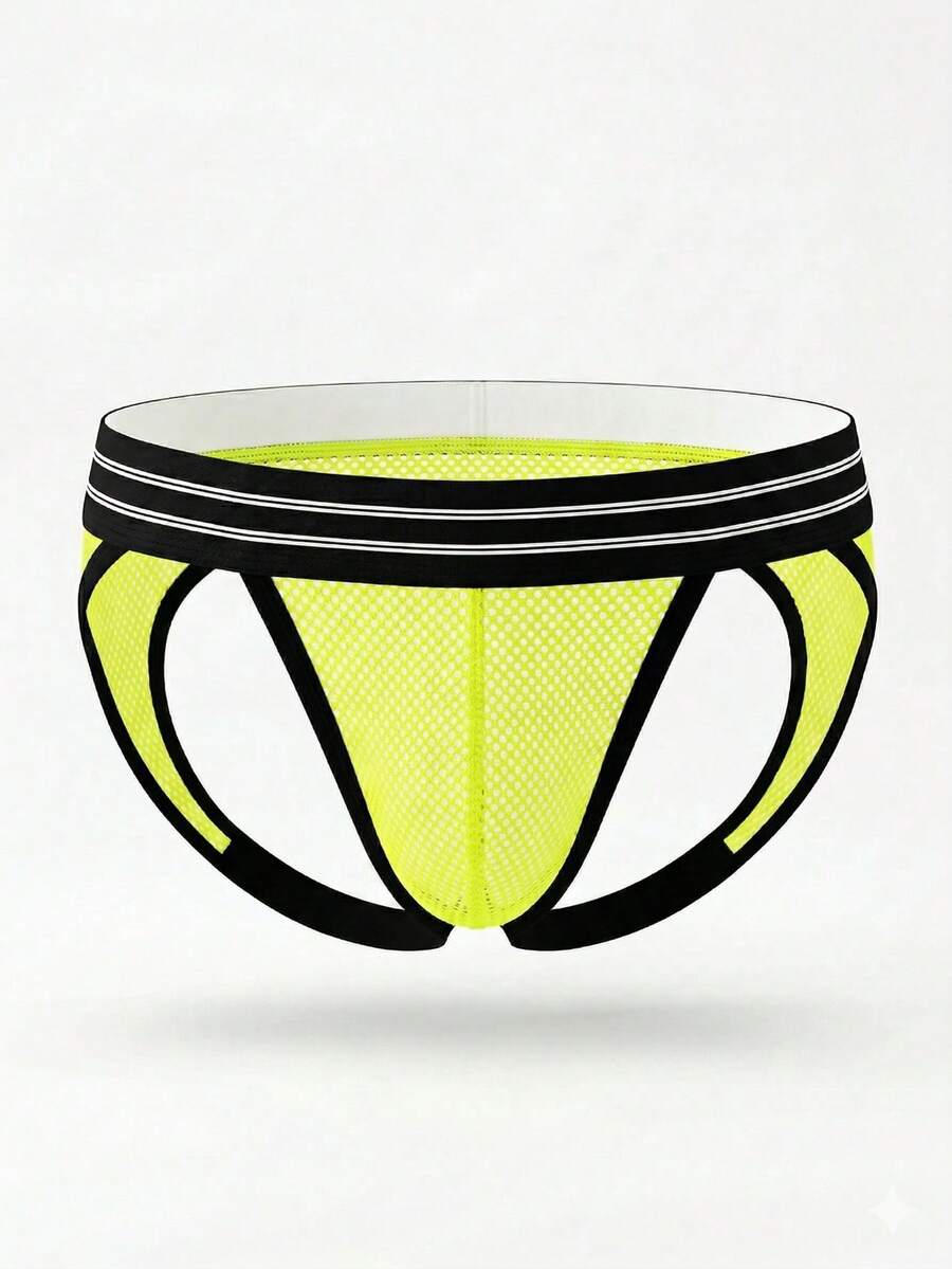 Men's low rise mesh jockstraps featuring contrast mesh cut out details.