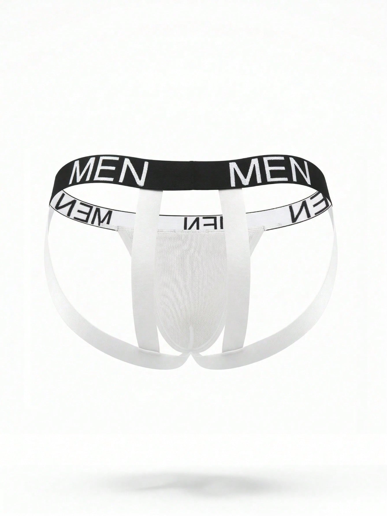 Men's black low-rise jockstrap briefs made from striped mesh fabric with a slim fit design