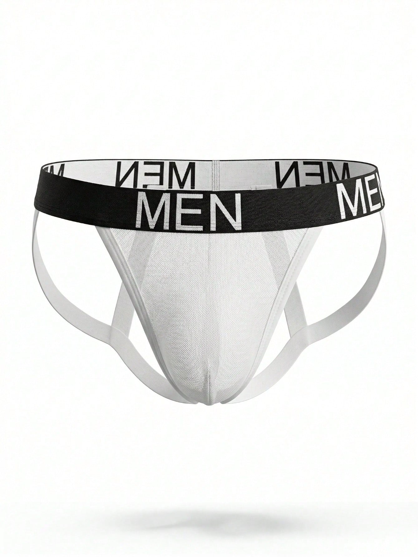 Men's black low-rise jockstrap briefs made from striped mesh fabric with a slim fit design