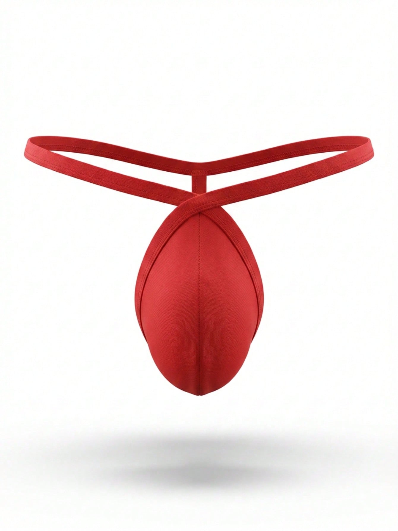 Men's bright red low-rise thong underwear made from colorblock mesh fabric with a seamless-style design.