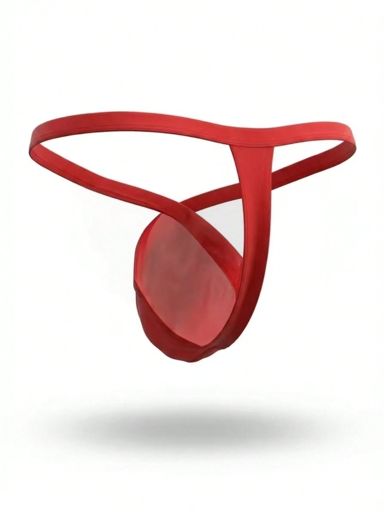 Men's bright red low-rise thong underwear made from colorblock mesh fabric with a seamless-style design.