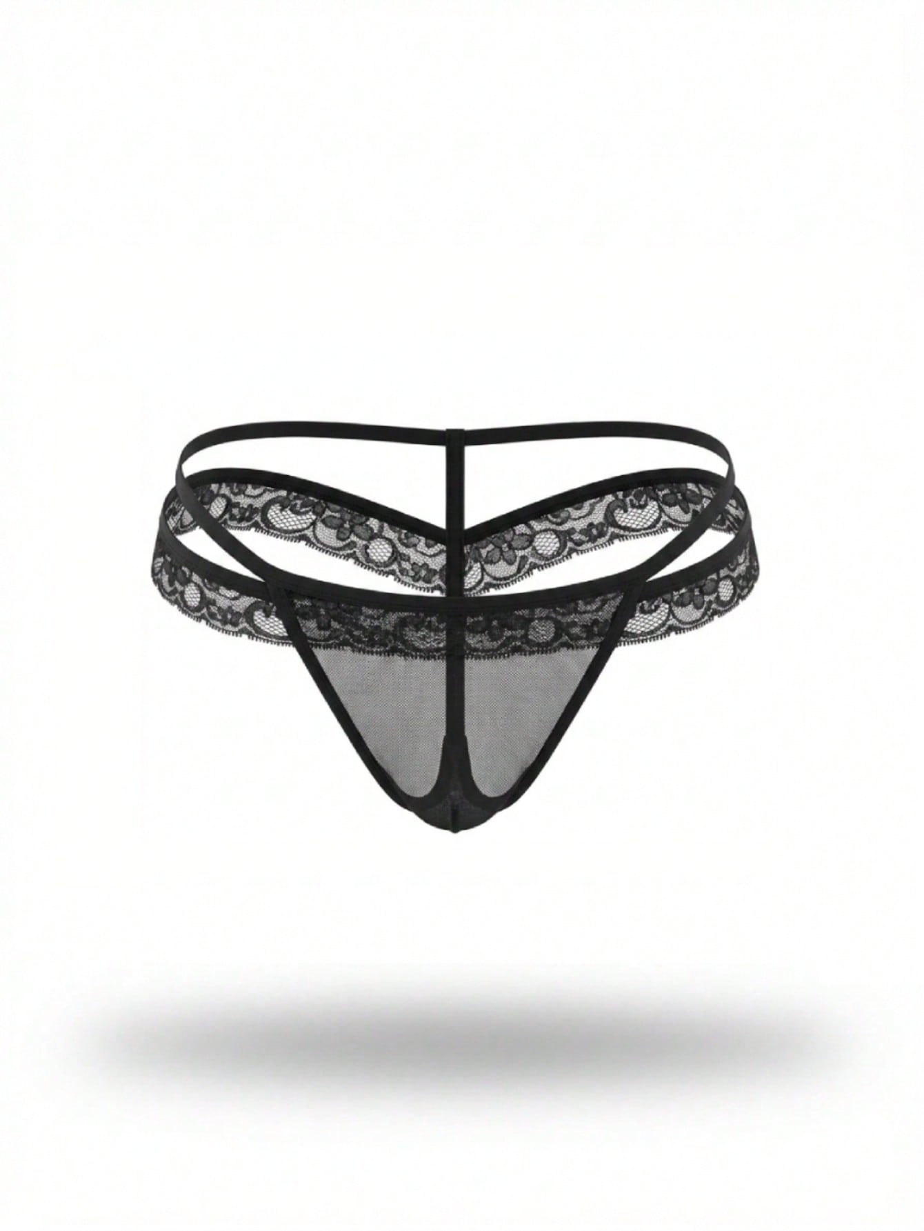 Fashionable Black Hollow Mesh Seductive Sexy Black Lace Mid-Waist Men's Lingerie