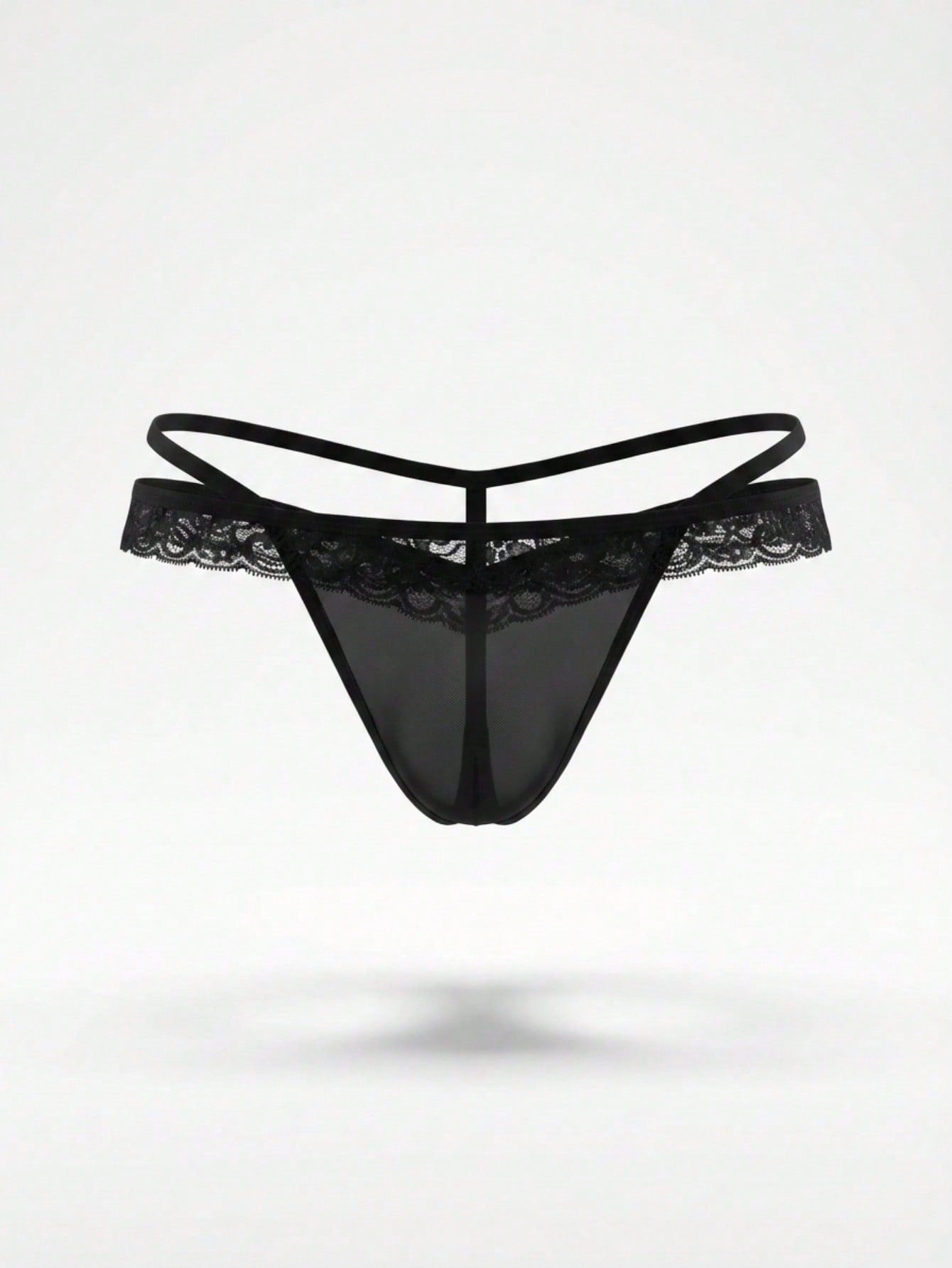 Fashionable Black Hollow Mesh Seductive Sexy Black Lace Mid-Waist Men's Lingerie