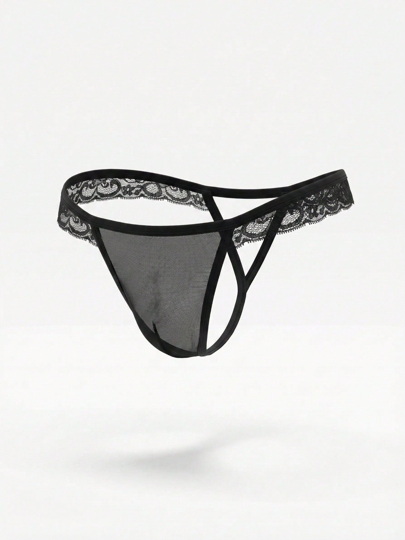 1pc Black Lace Splice Sexy Men's Briefs
