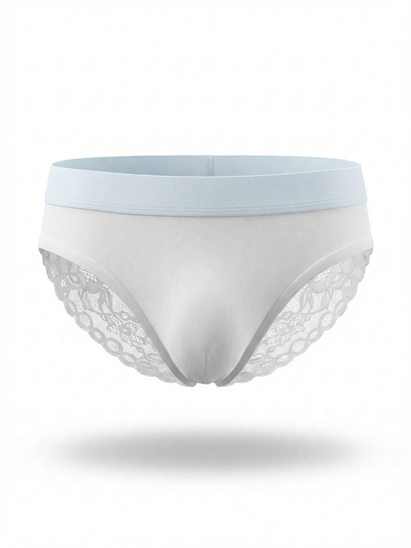 Men's mesh and lace patchwork low-rise briefs with plant pattern and medium-stretch fabric