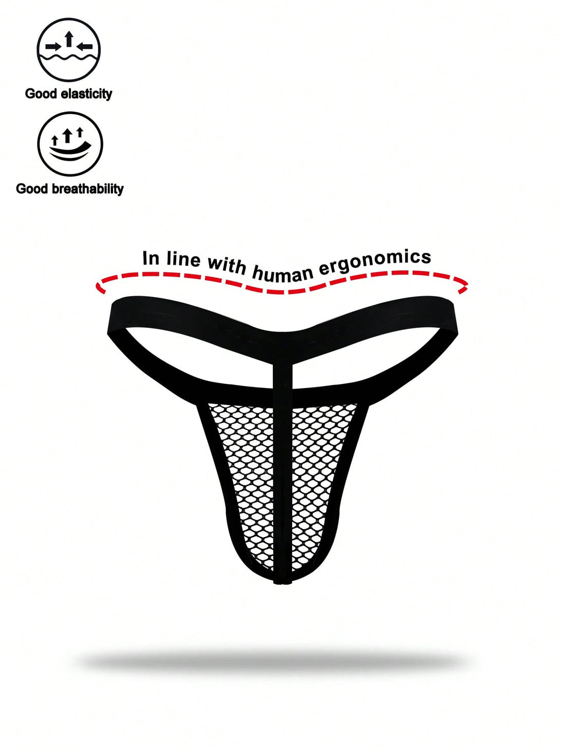 Men's hollow mesh mid-rise thong underwear with a colorblock design