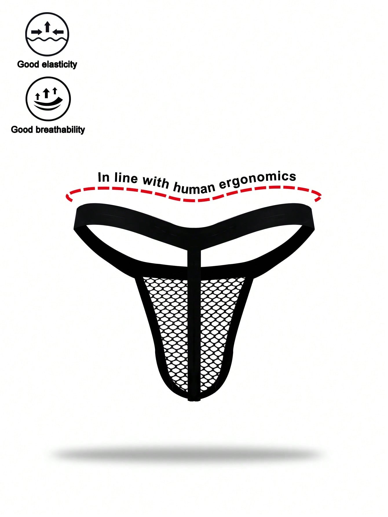 Men's hollow mesh mid-rise thong underwear with a colorblock design