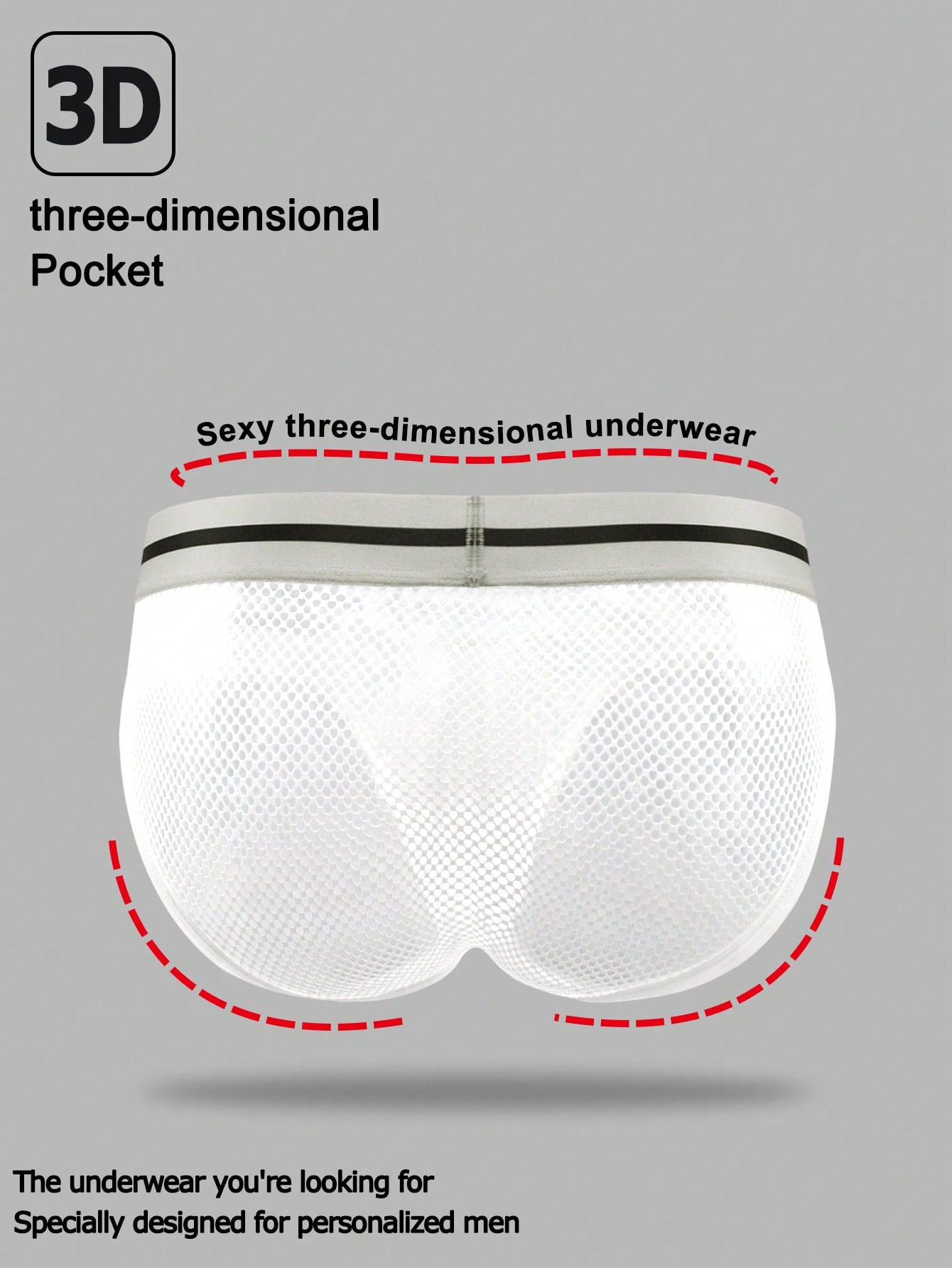 Men's contrast letter print mesh briefs with low-rise cut, tape detail, and contrast binding