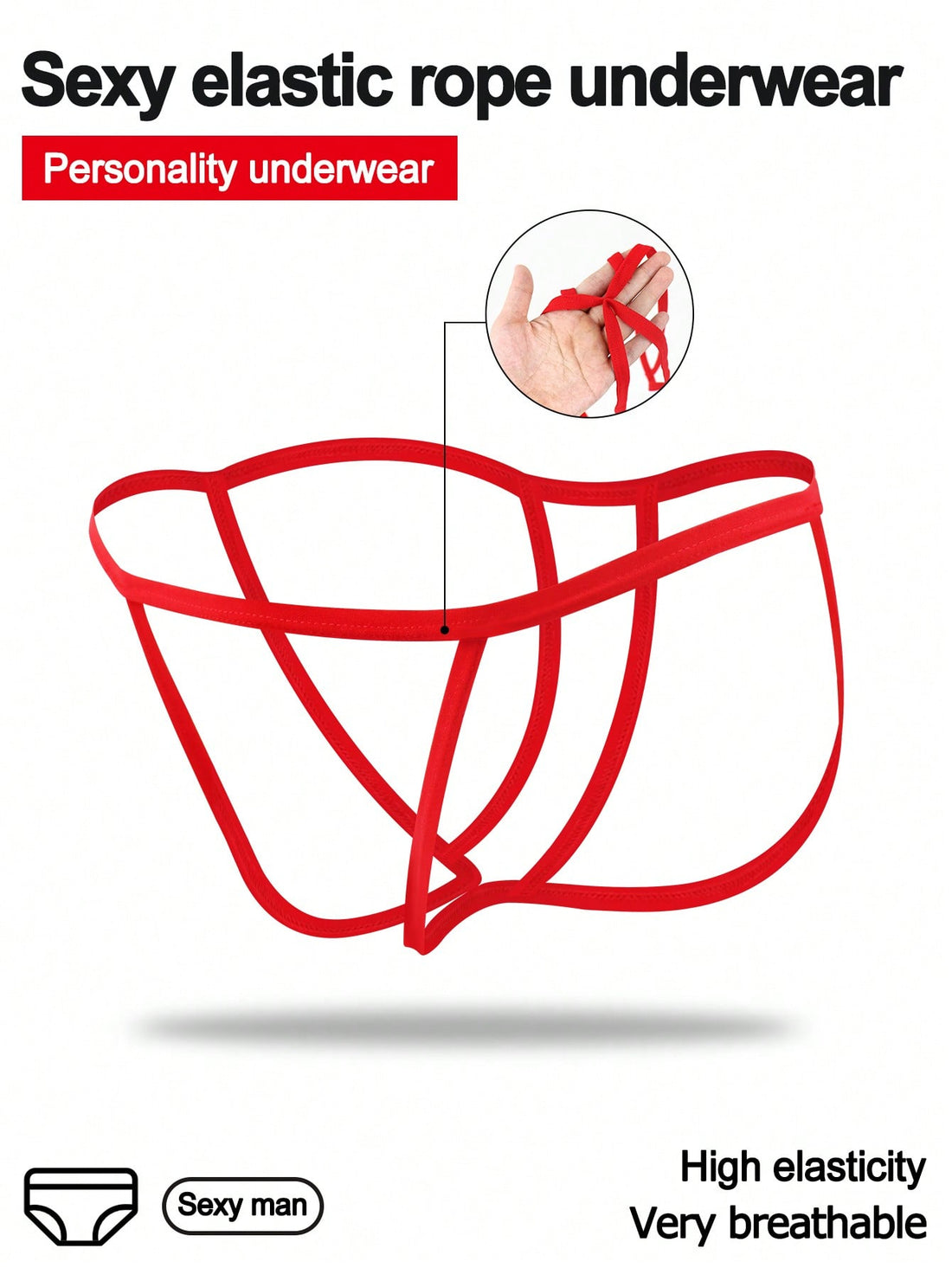 Alluring Red Trim Unique Mid-Waist Backless Sexy Men's Underwear