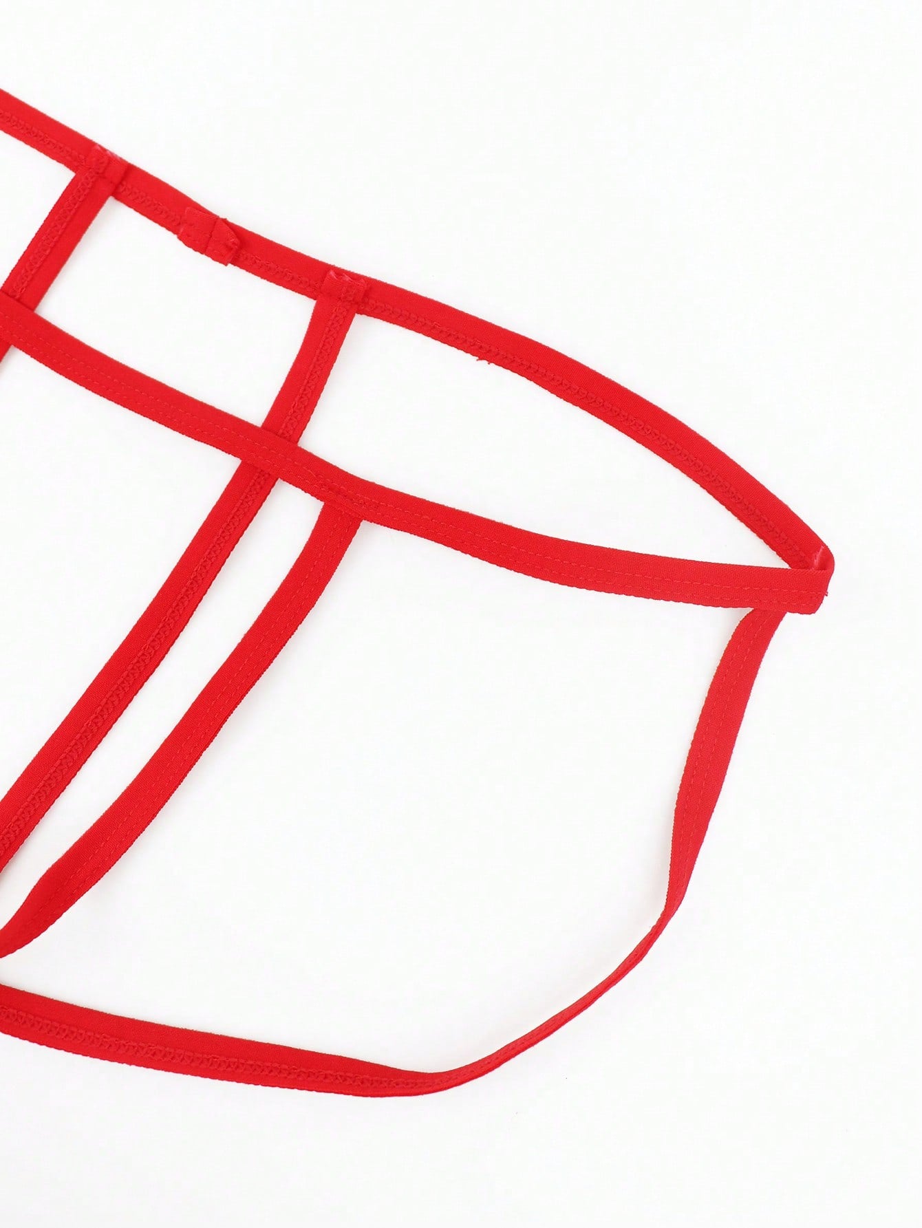 Red trim low-rise backless men's jockstrap underwear in plain knitted fabric