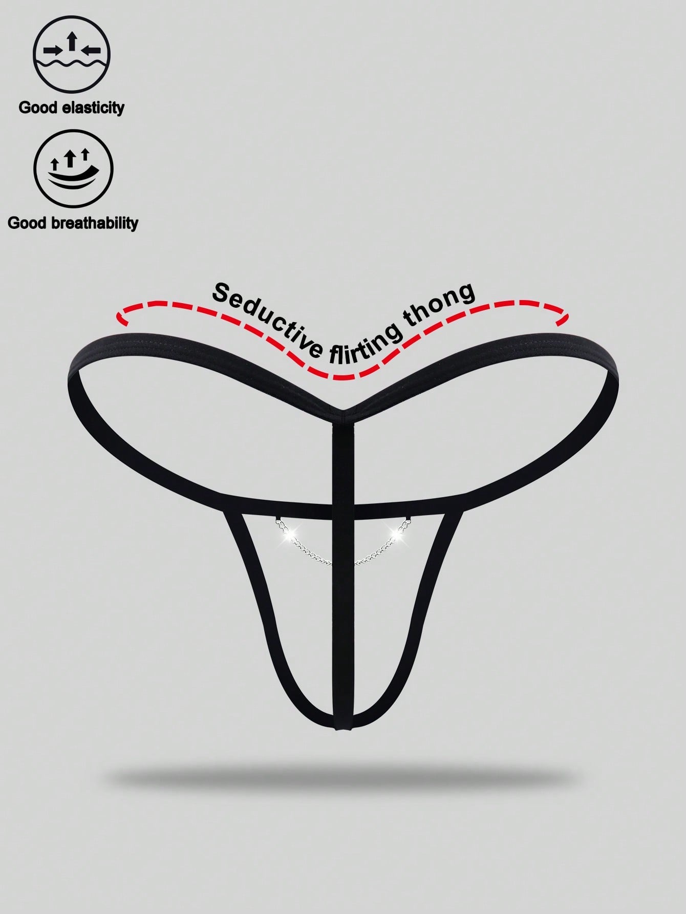 Men's black colorblock low-rise thong underwear made from medium-stretch knitted fabric