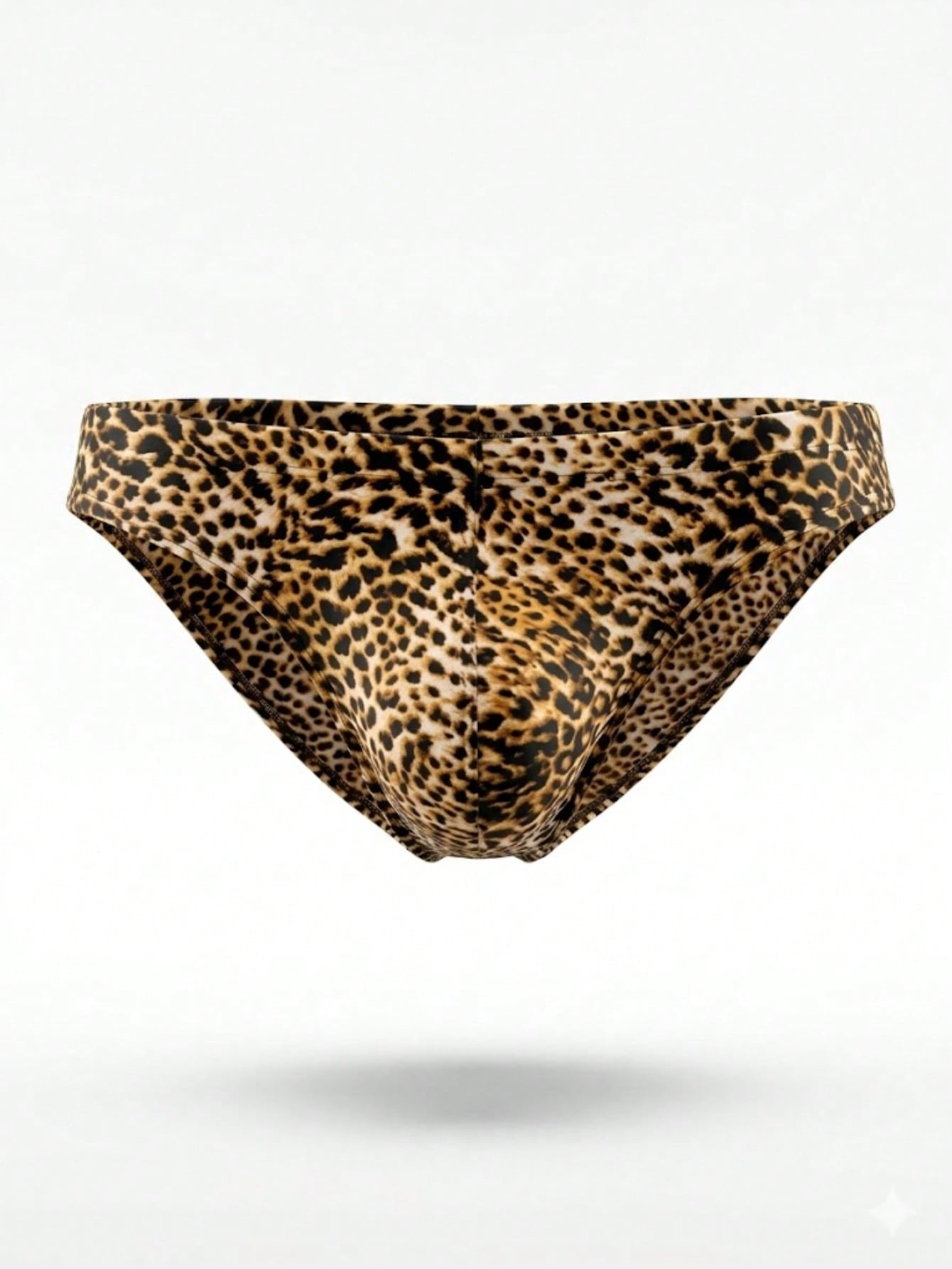 Men's multicolor leopard print low-rise triangle briefs with geometric textured pattern