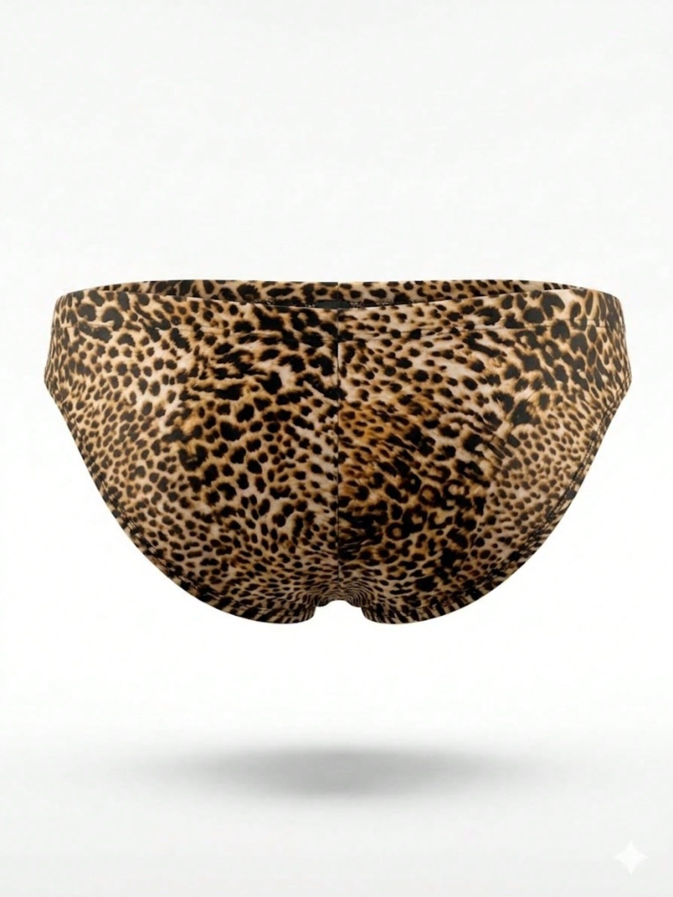 Men's multicolor leopard print low-rise triangle briefs with geometric textured pattern