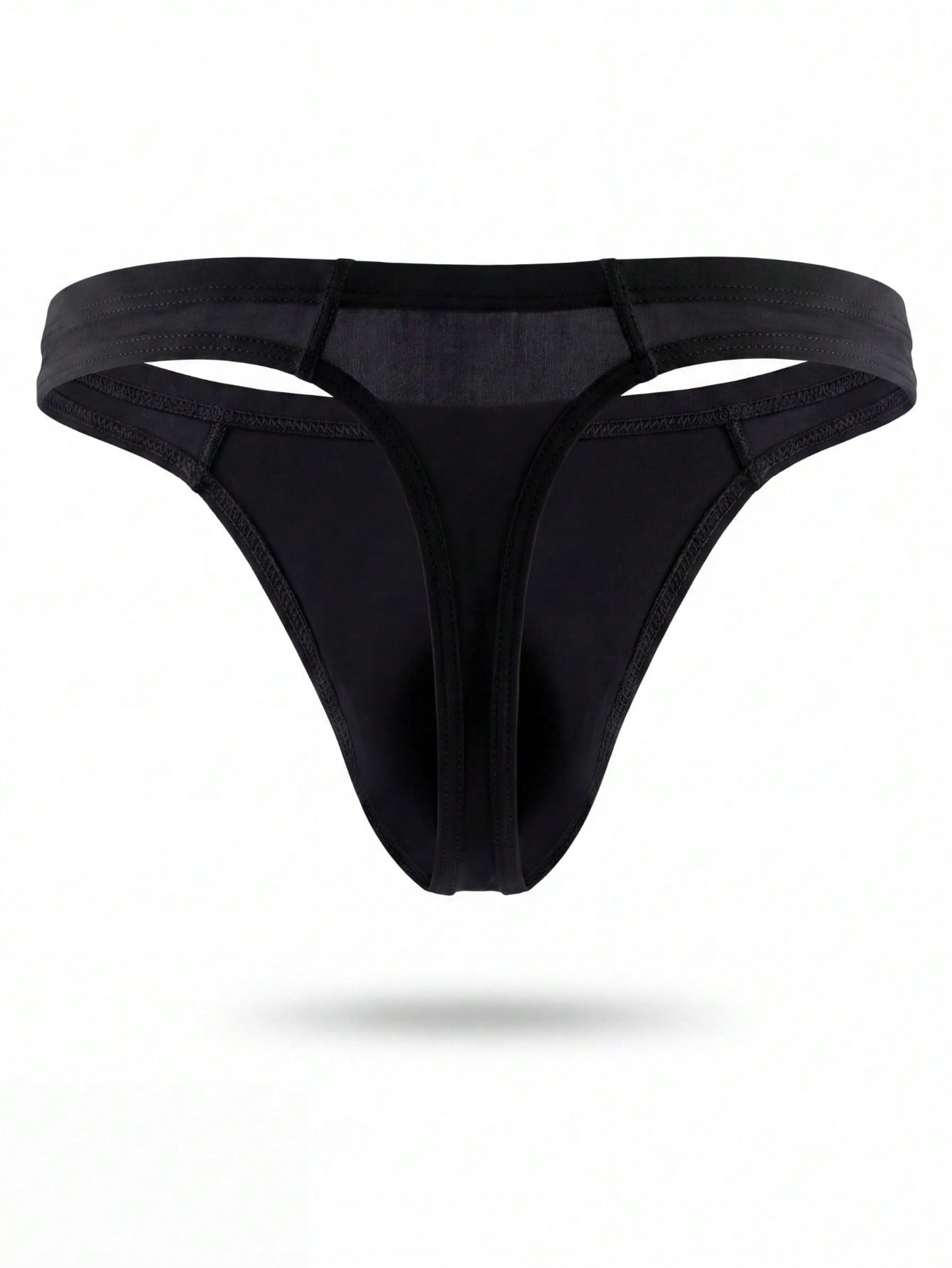 Men's solid color hollow out low-rise thong briefs with a plain design and medium-stretch fabric.