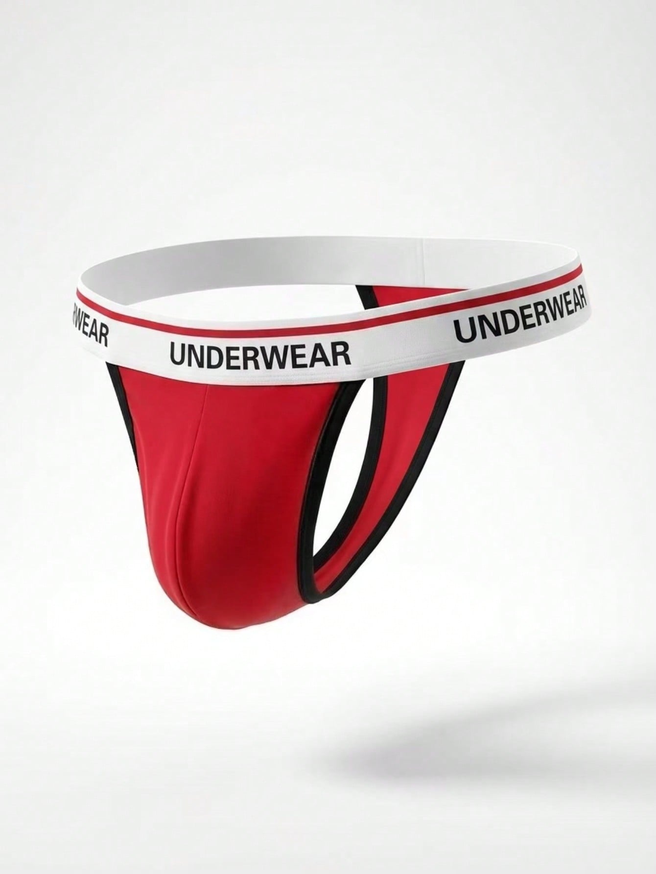 Men's low-rise thong briefs with letter waistband trim and rhinestone detail