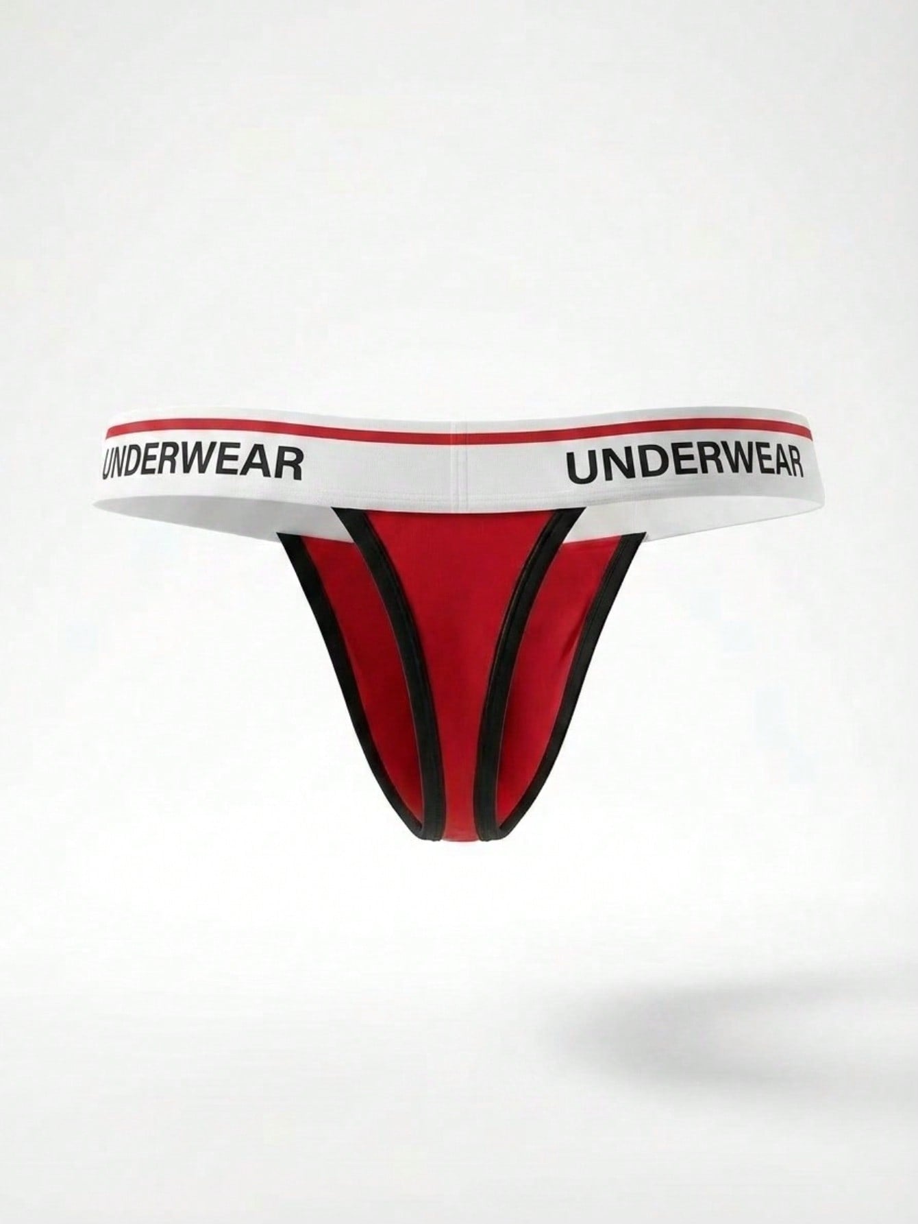 Men's low-rise thong briefs with letter waistband trim and rhinestone detail