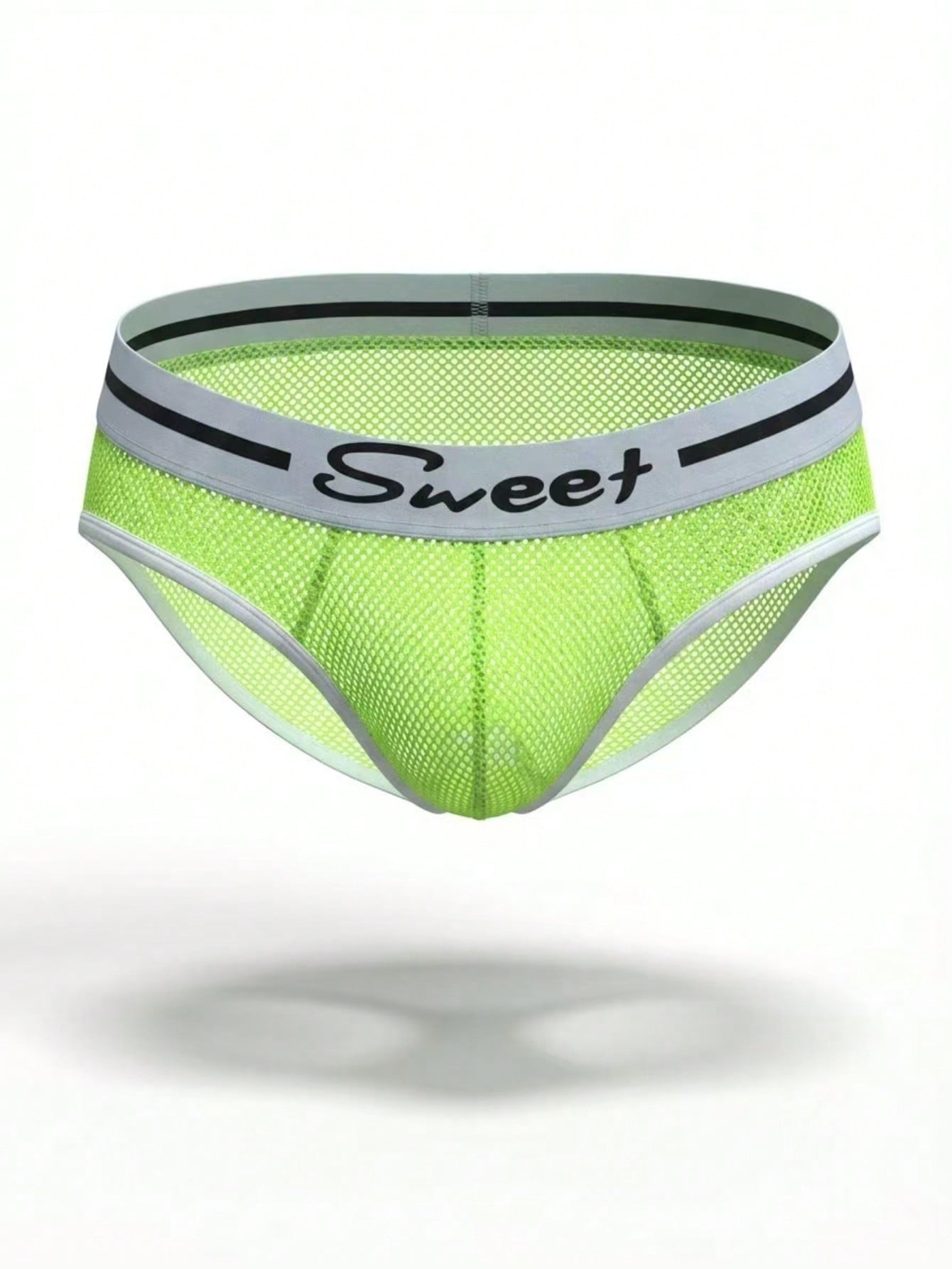 Men's contrast letter print mesh briefs with low-rise cut, tape detail, and contrast binding