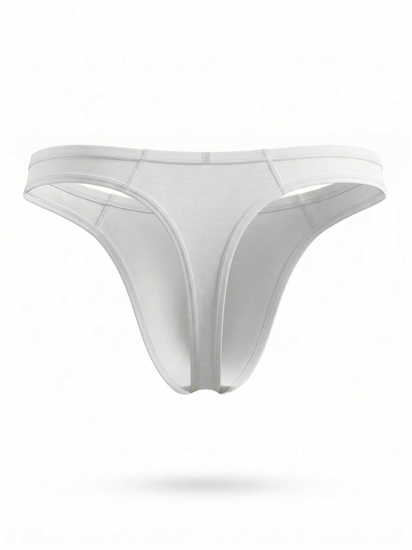 Men's solid color hollow out low-rise thong briefs with a plain design and medium-stretch fabric.