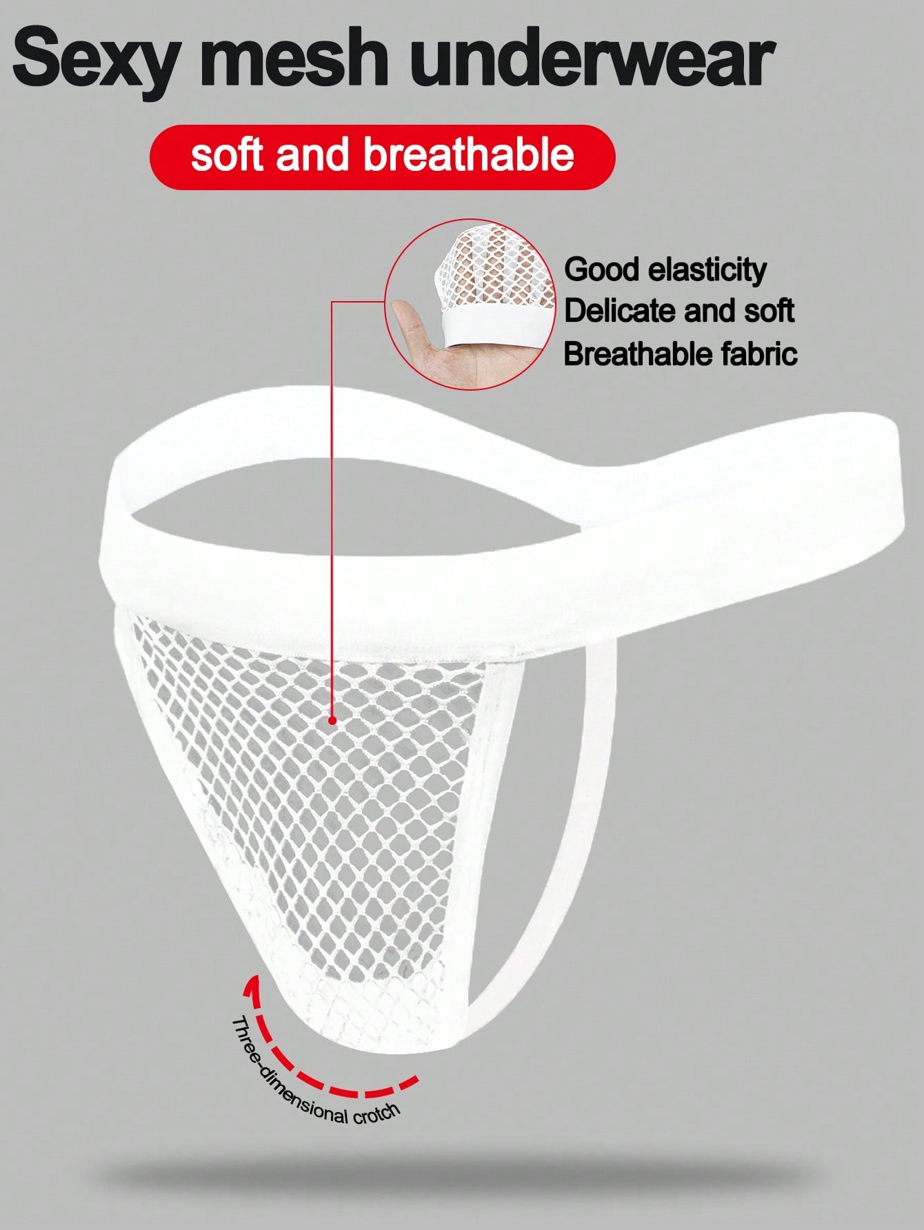 Men's hollow mesh mid-rise thong underwear with a colorblock design