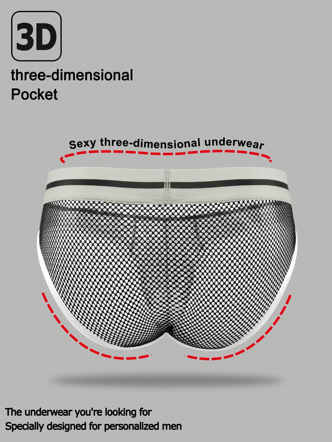 Men's contrast letter print mesh briefs with low-rise cut, tape detail, and contrast binding