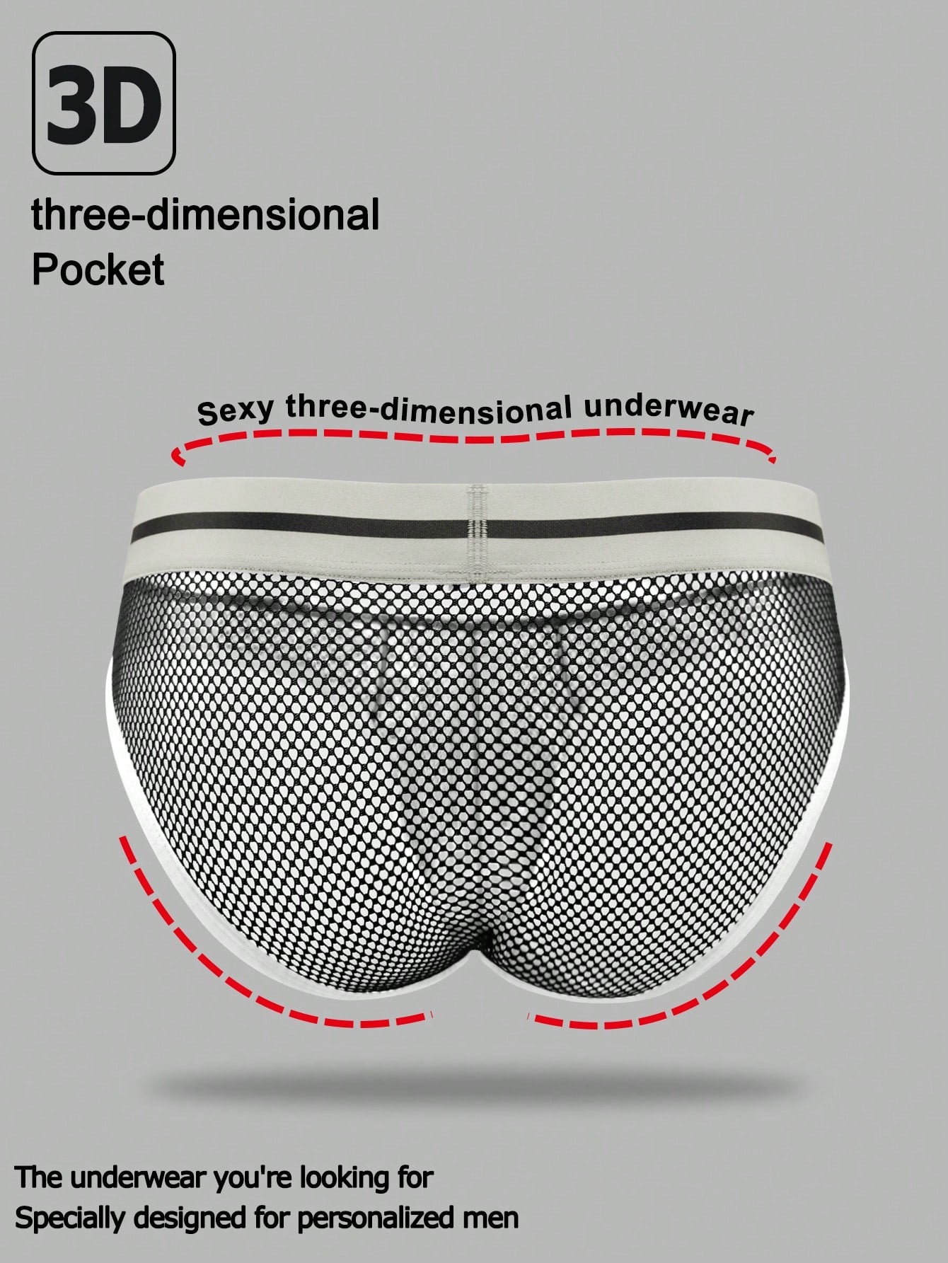Men's contrast letter print mesh briefs with low-rise cut, tape detail, and contrast binding