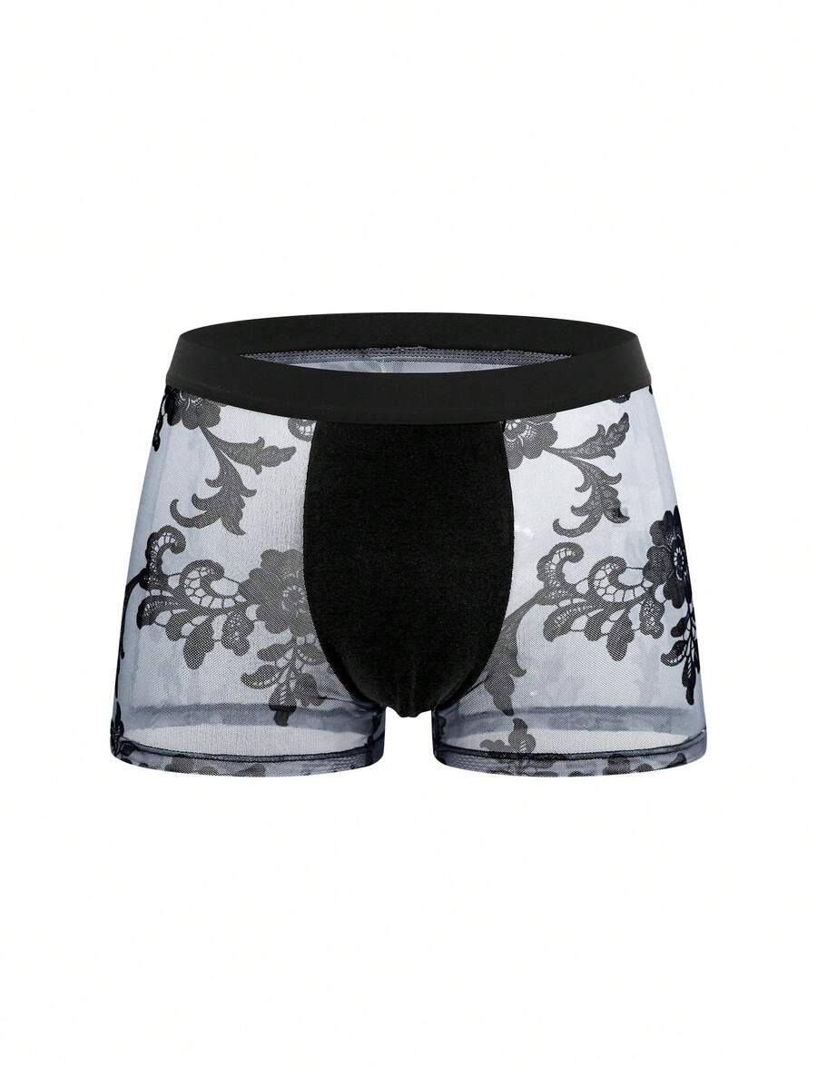 Rest Era Men's Patchwork Casual Everyday Boxer Briefs in black featuring contrast binding and a mid-rise waist.