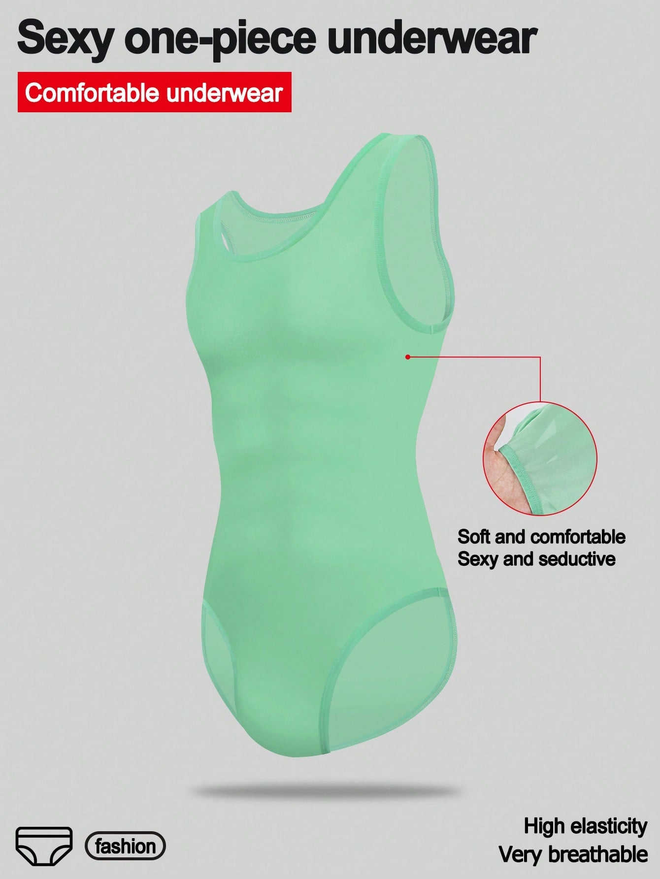 Men's sleeveless shapewear bodysuit with scoop neck, short length, and plain sporty design for medium waist support