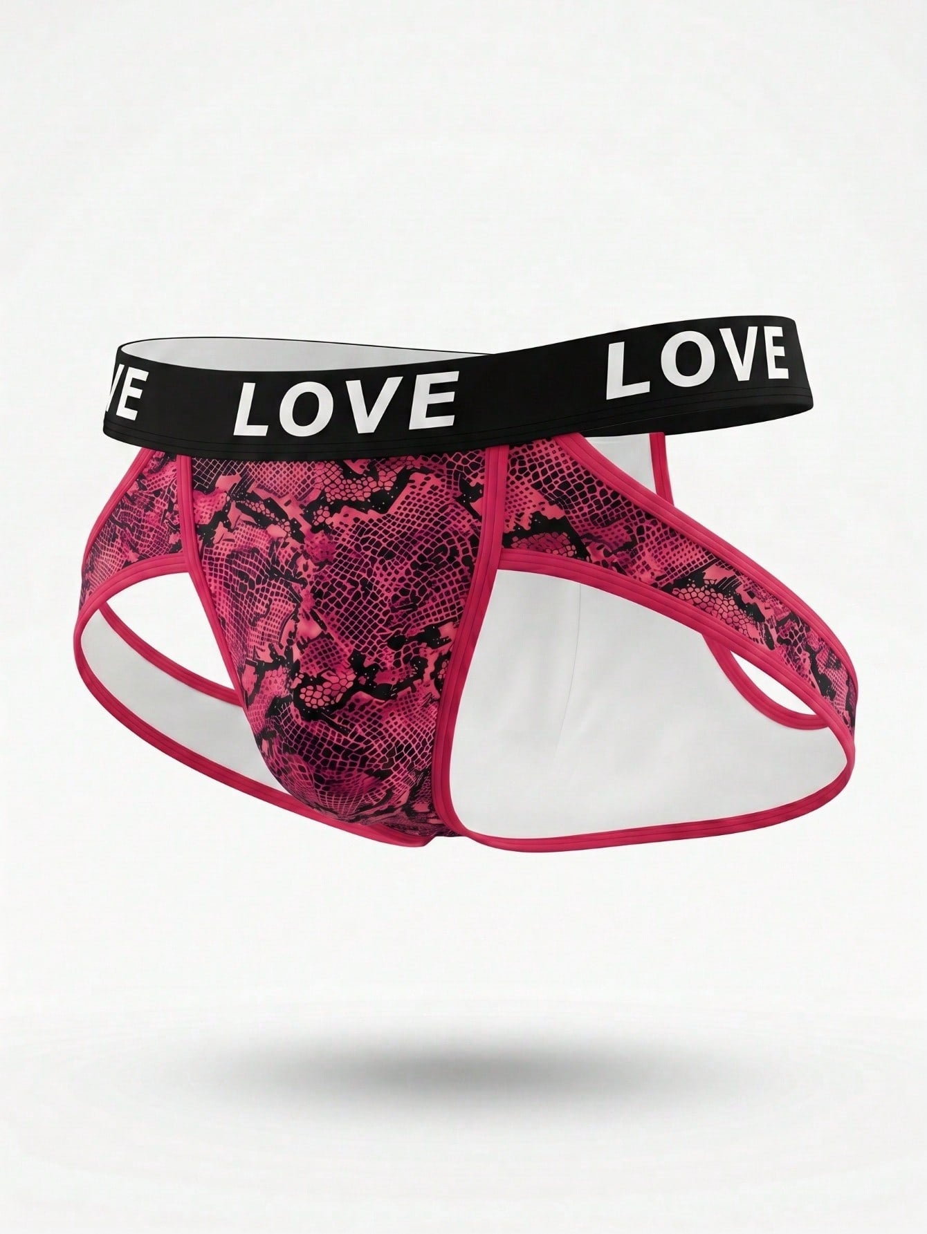 Men's letter print low-rise thong underwear with cut-out detail in a multicolor design.