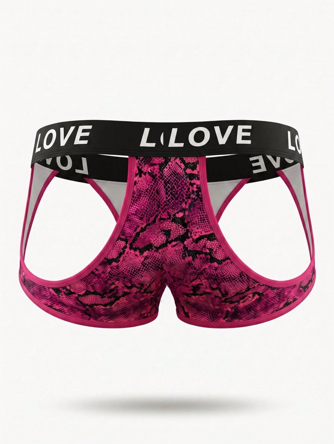 Men's letter print low-rise thong underwear with cut-out detail in a multicolor design.