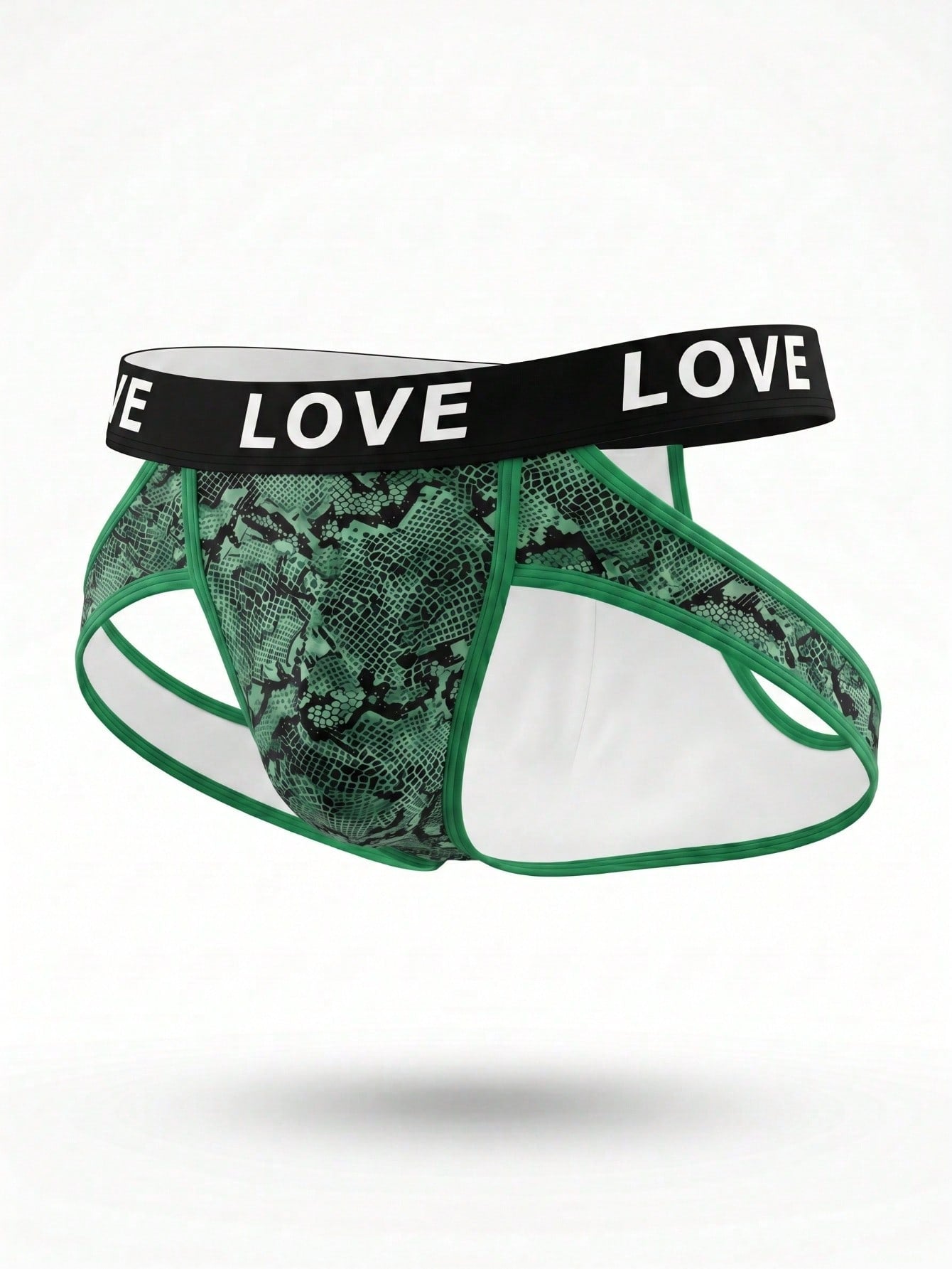 Men's letter print low-rise thong underwear with cut-out detail in a multicolor design.