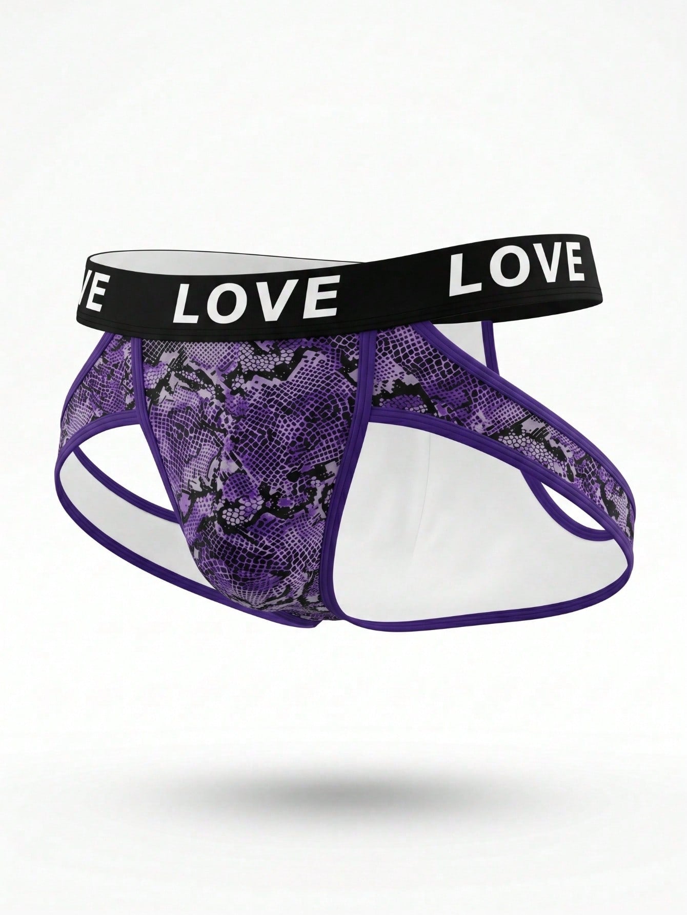 Men's letter print low-rise thong underwear with cut-out detail in a multicolor design.