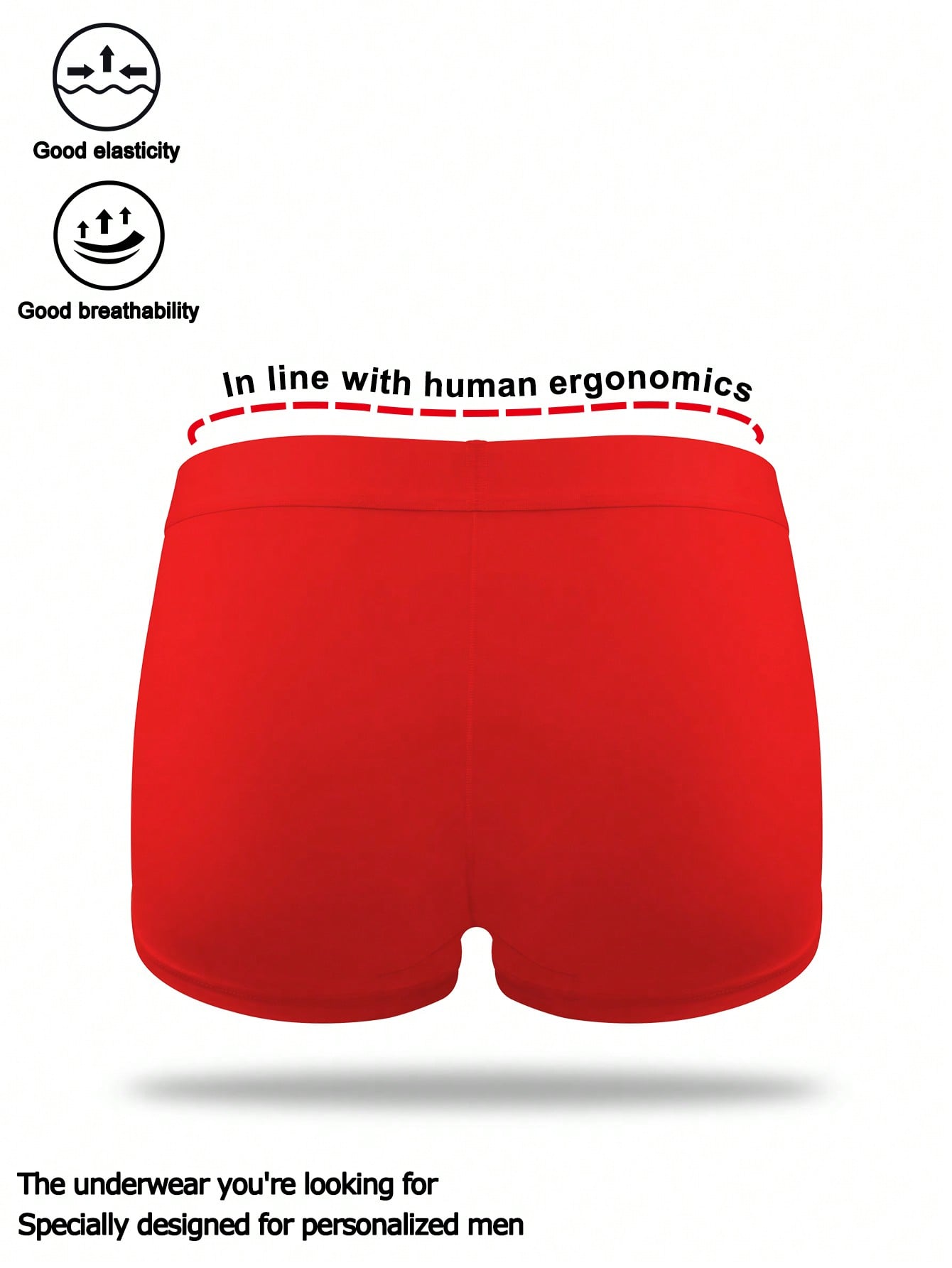 Men's patchwork casual low-rise boxer shorts in a plain style with medium-stretch knitted fabric.