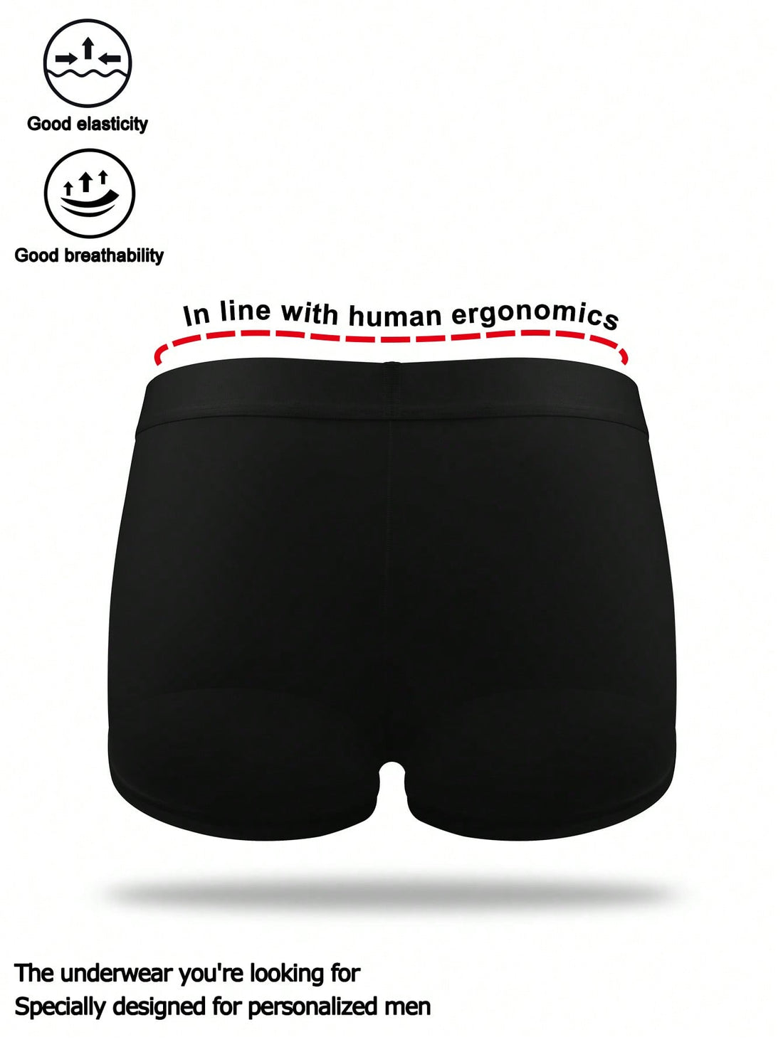 Men's patchwork casual low-rise boxer shorts in a plain style with medium-stretch knitted fabric.