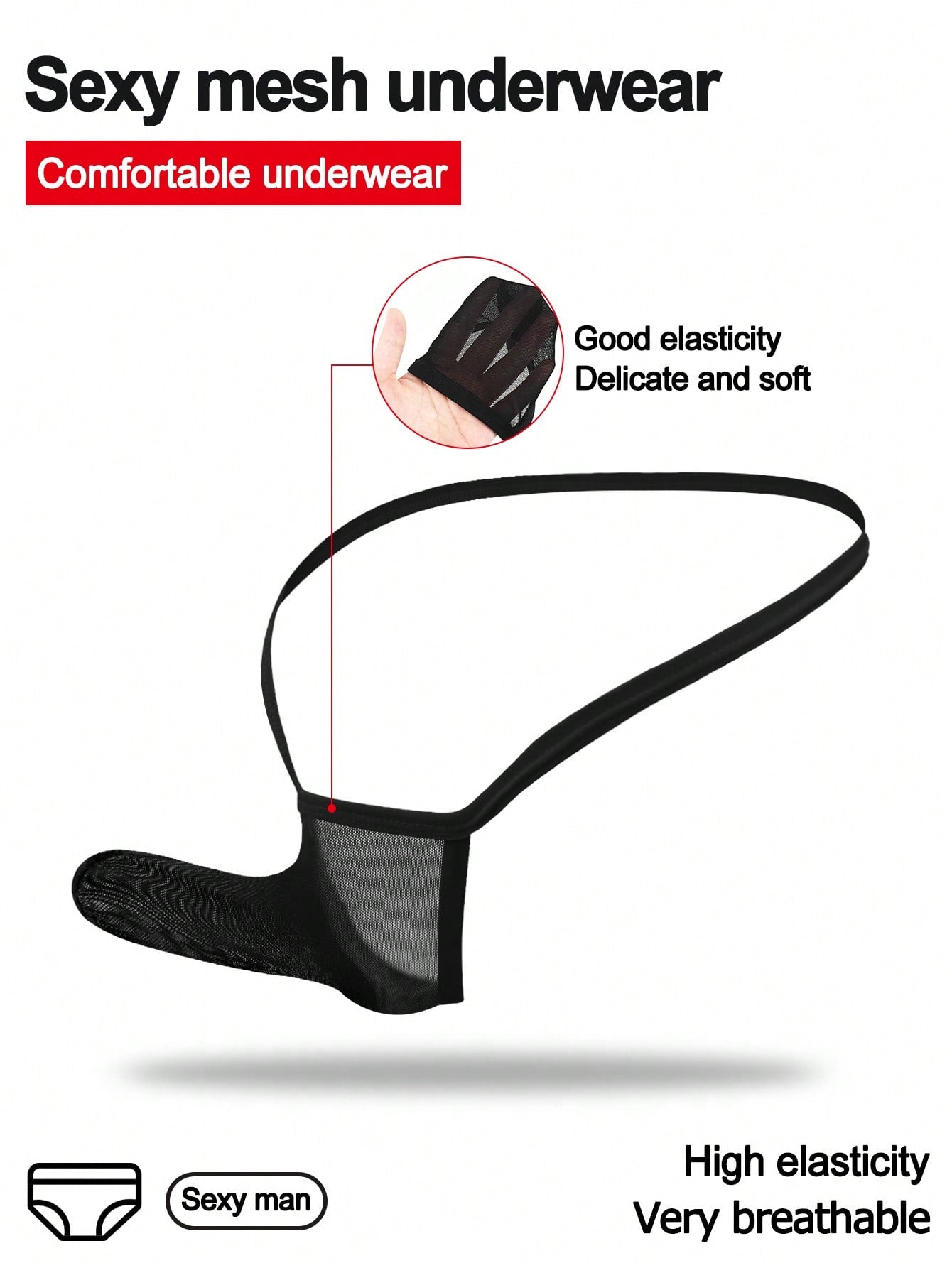 Men's mid-rise mesh jockstrap brief with a plain design and medium-stretch fabric