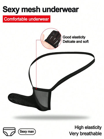 Men's mid-rise mesh jockstrap brief with a plain design and medium-stretch fabric