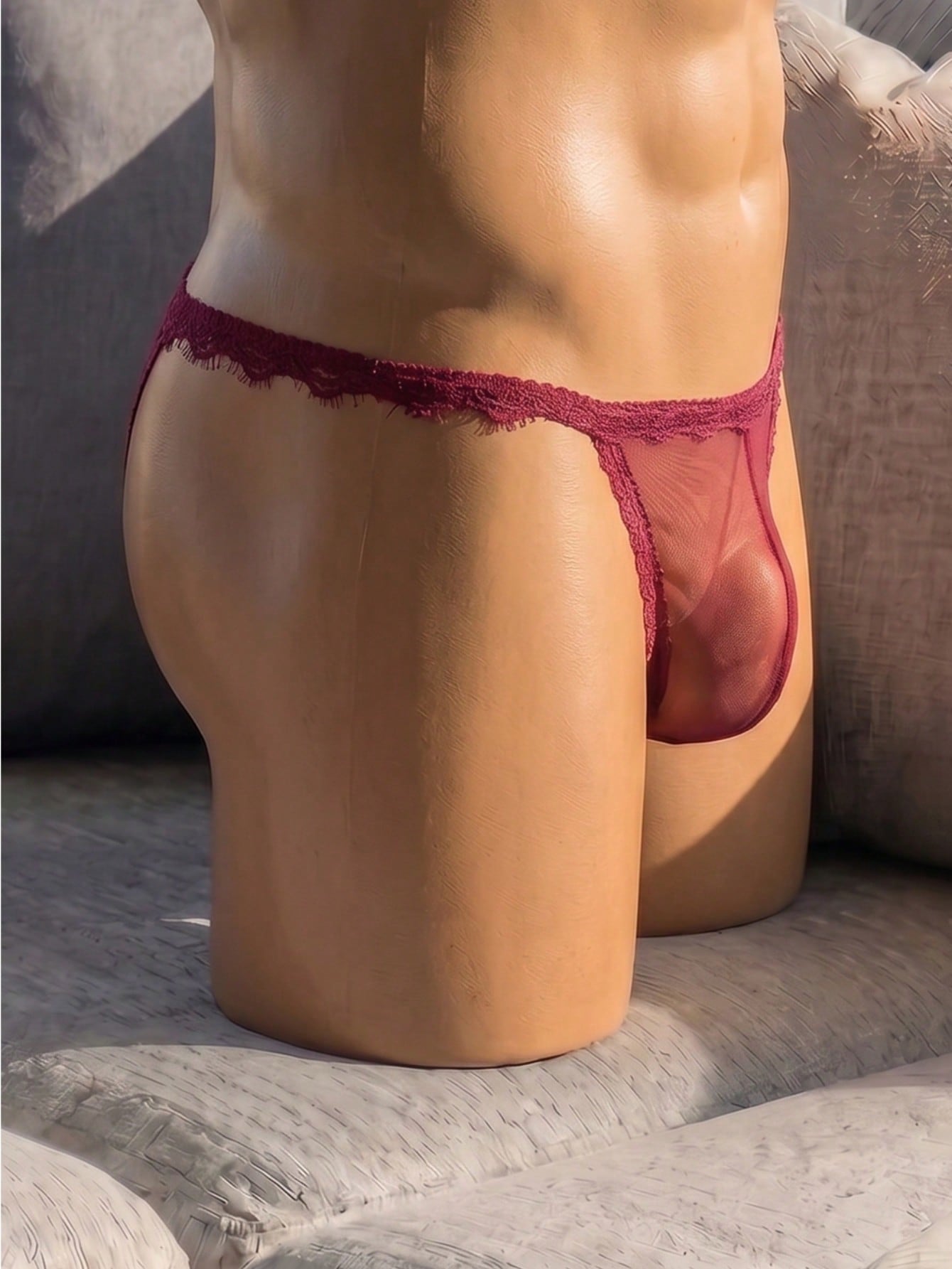 1pc Men's Sexy Burgundy Lace G-String